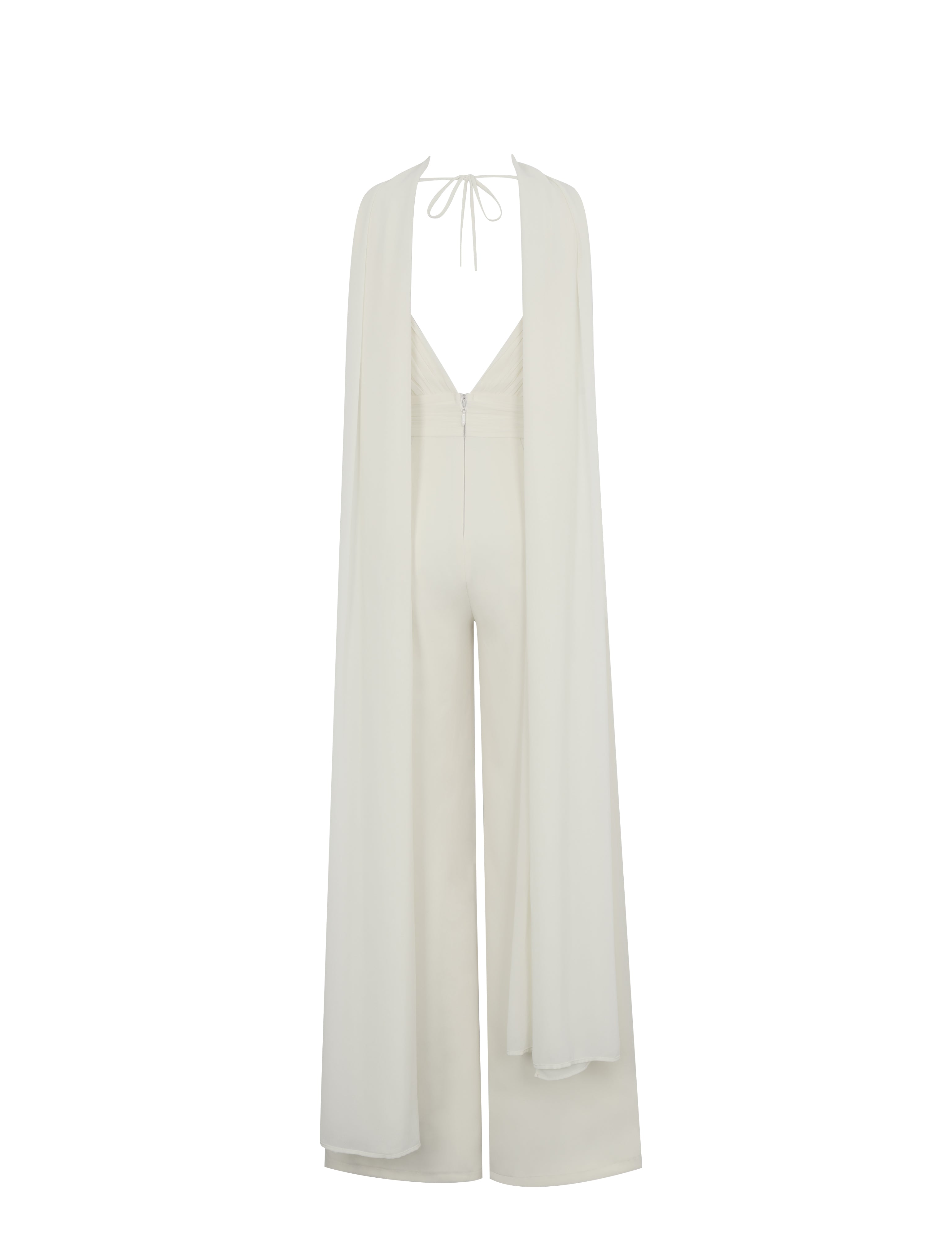 Harper Ivory Ruched V-Neck Jumpsuit with Scarf