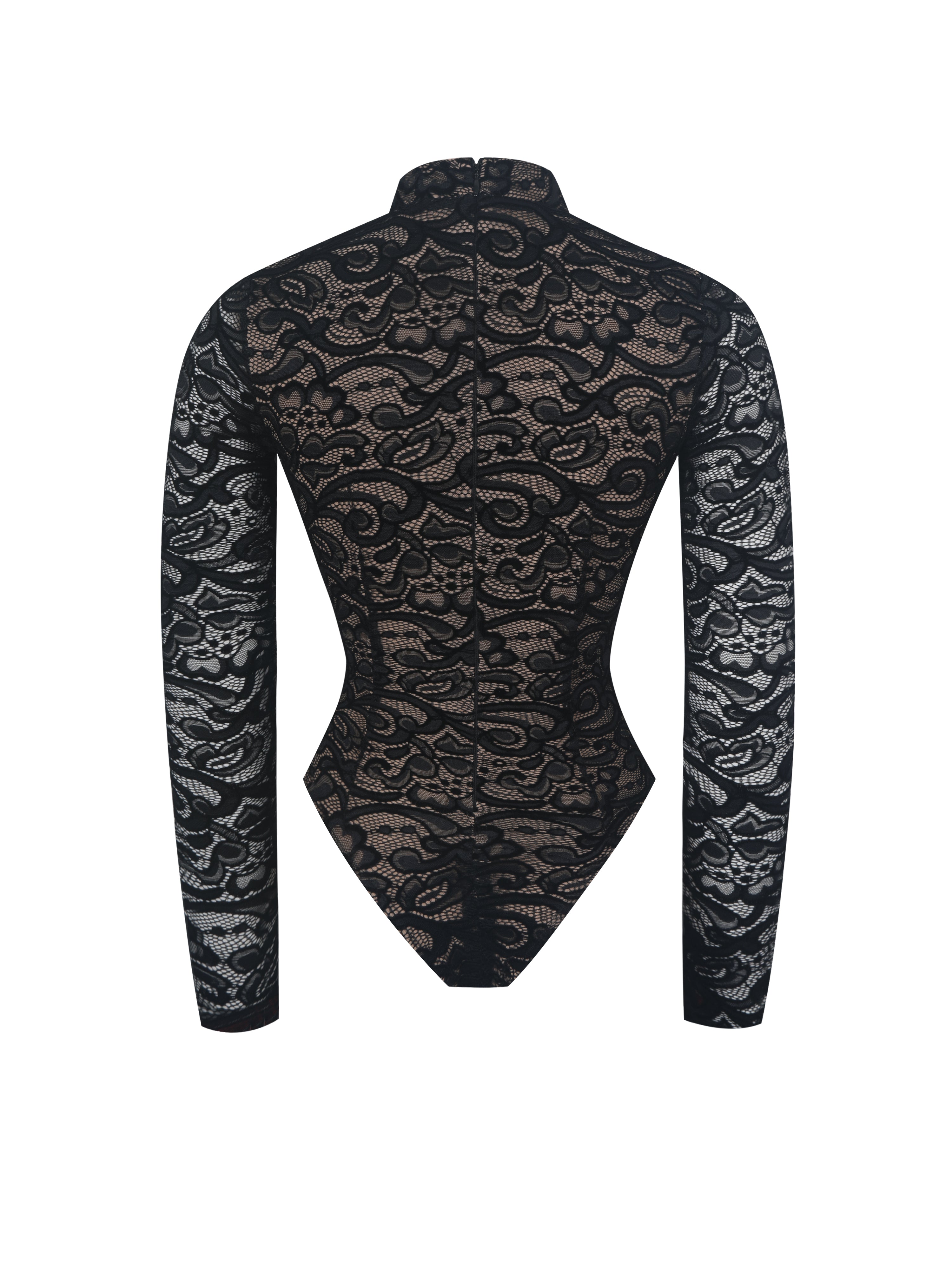 Quenisa Black Chenille Lace Long Sleeve Bodysuit