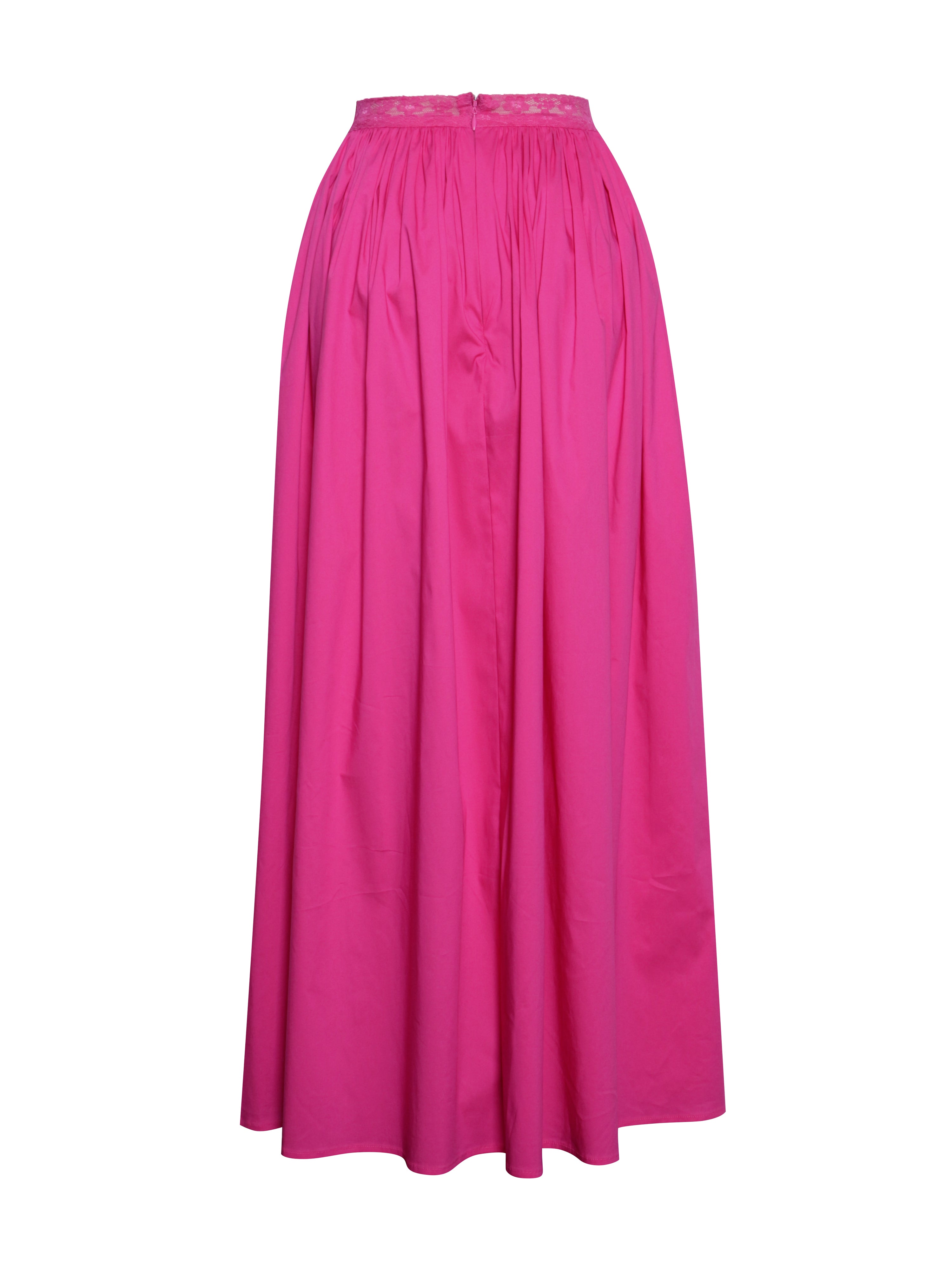 Martha Fuchsia Cotton Poplin Maxi Skirt With Lace Trim