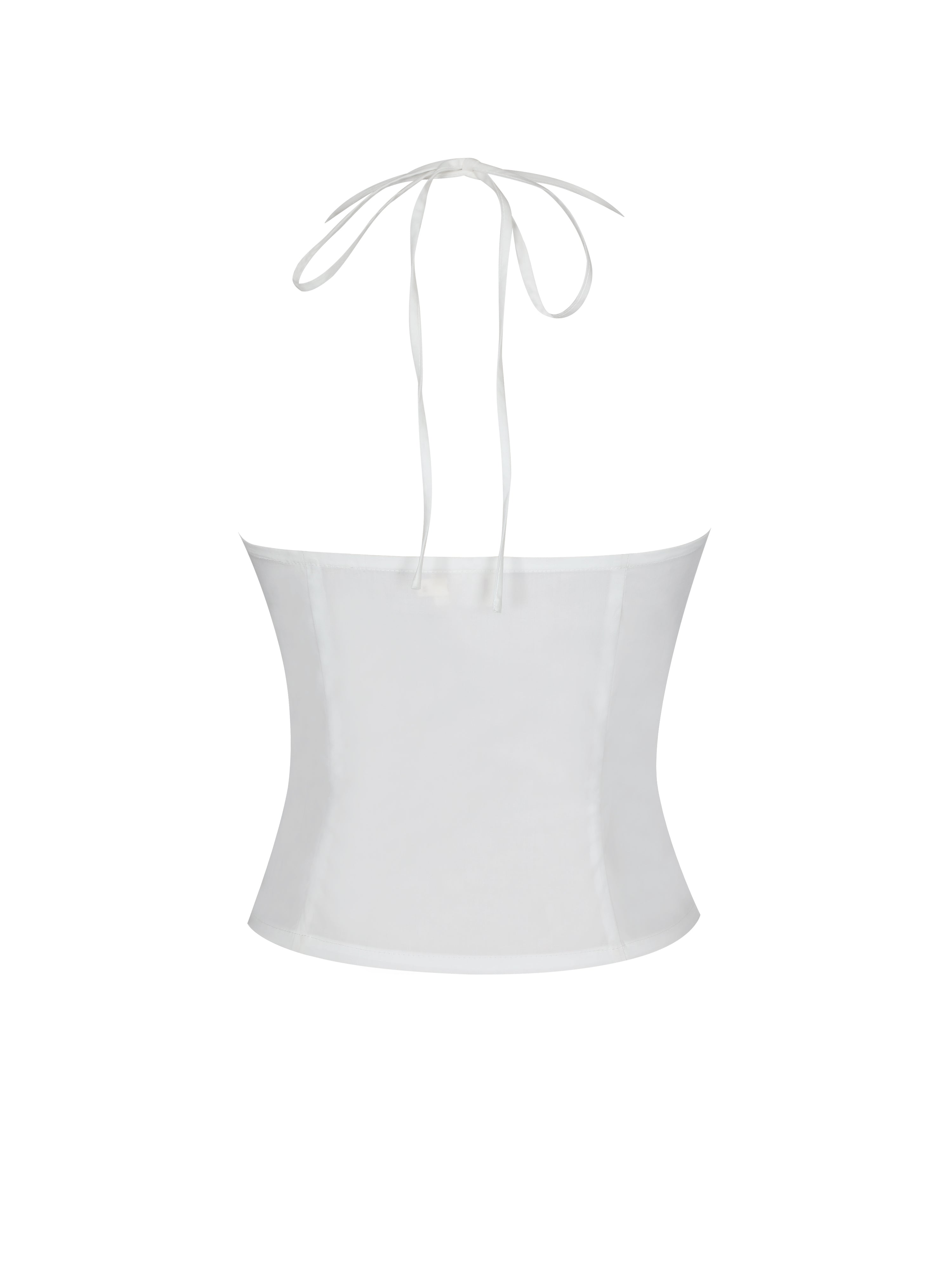 Waverly White Cotton Poplin Button-Front Sweetheart Halter Top