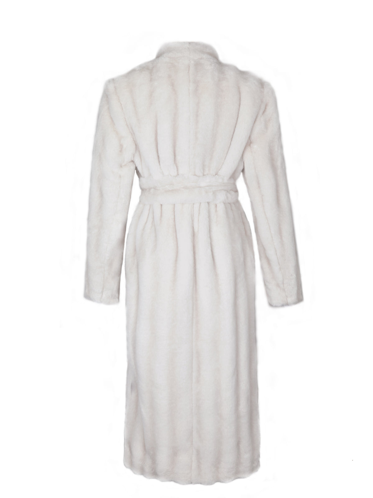 Celine Soft White Faux Mink Belted Longline Coat