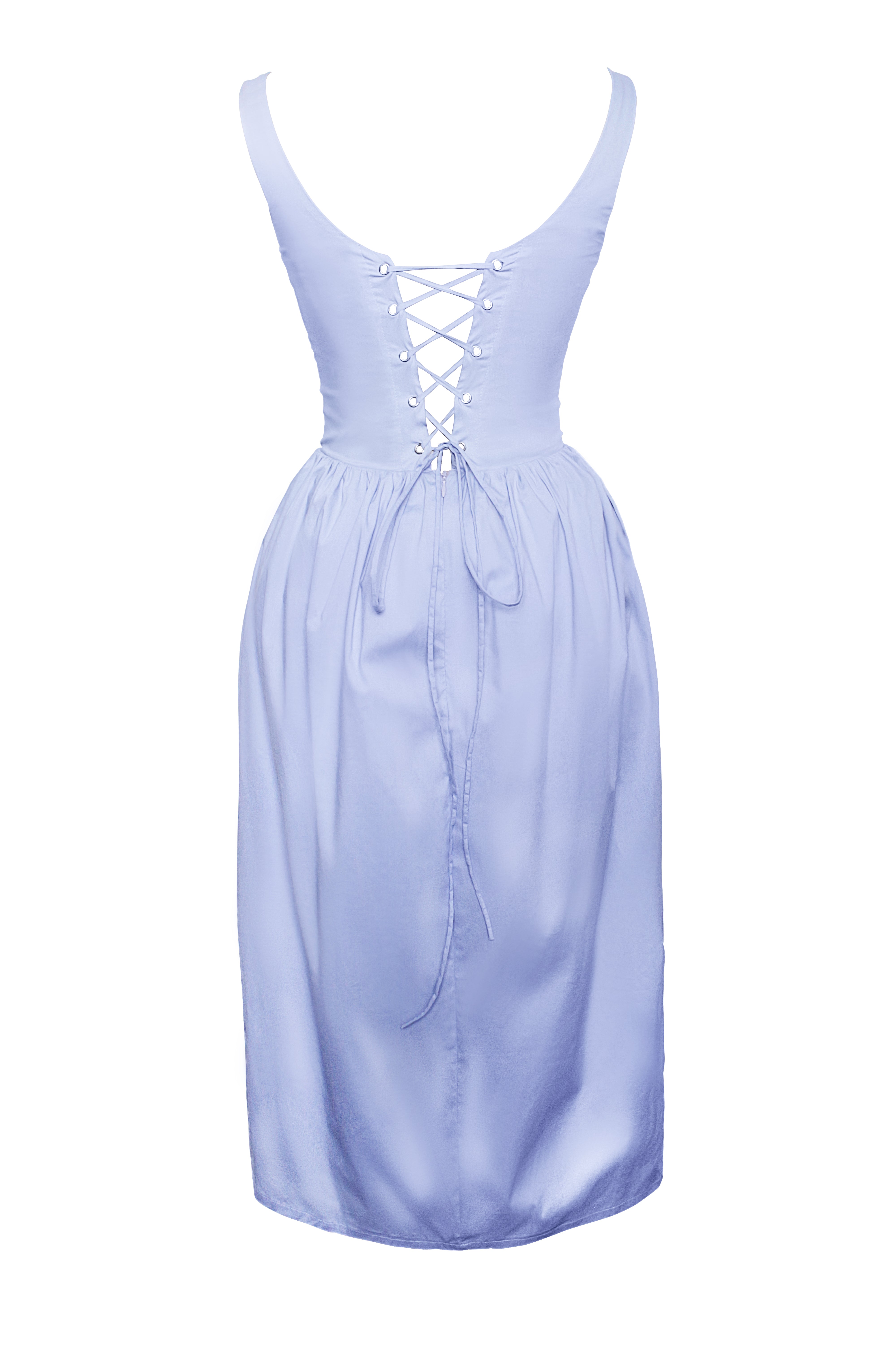 Reina Blue Drop Waist Corset Midi Dress