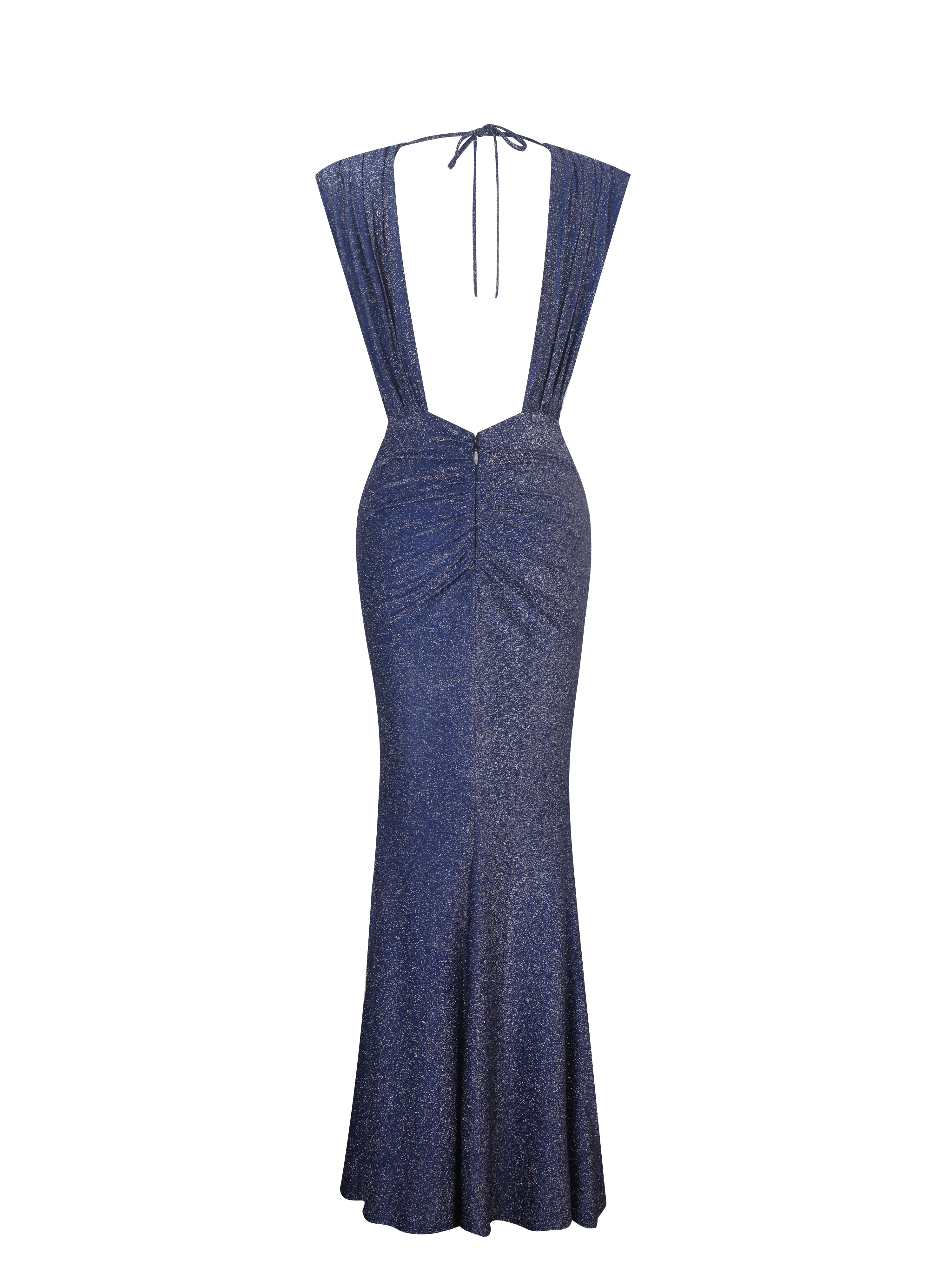 Terri Navy Sparkle Plunging Backless Maxi Dress