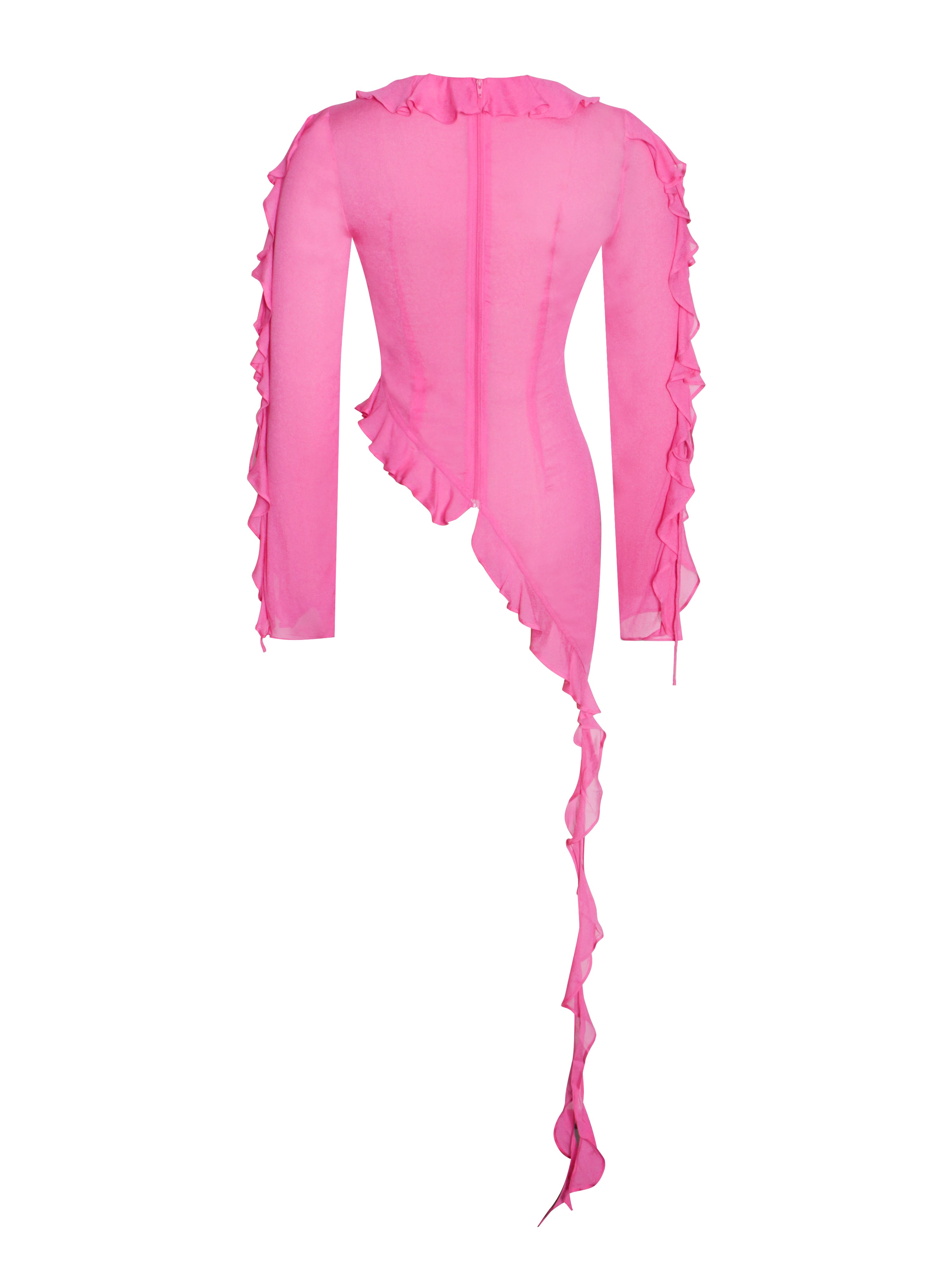 Leena Fuchsia Long Sleeve Draping Ruffle Top