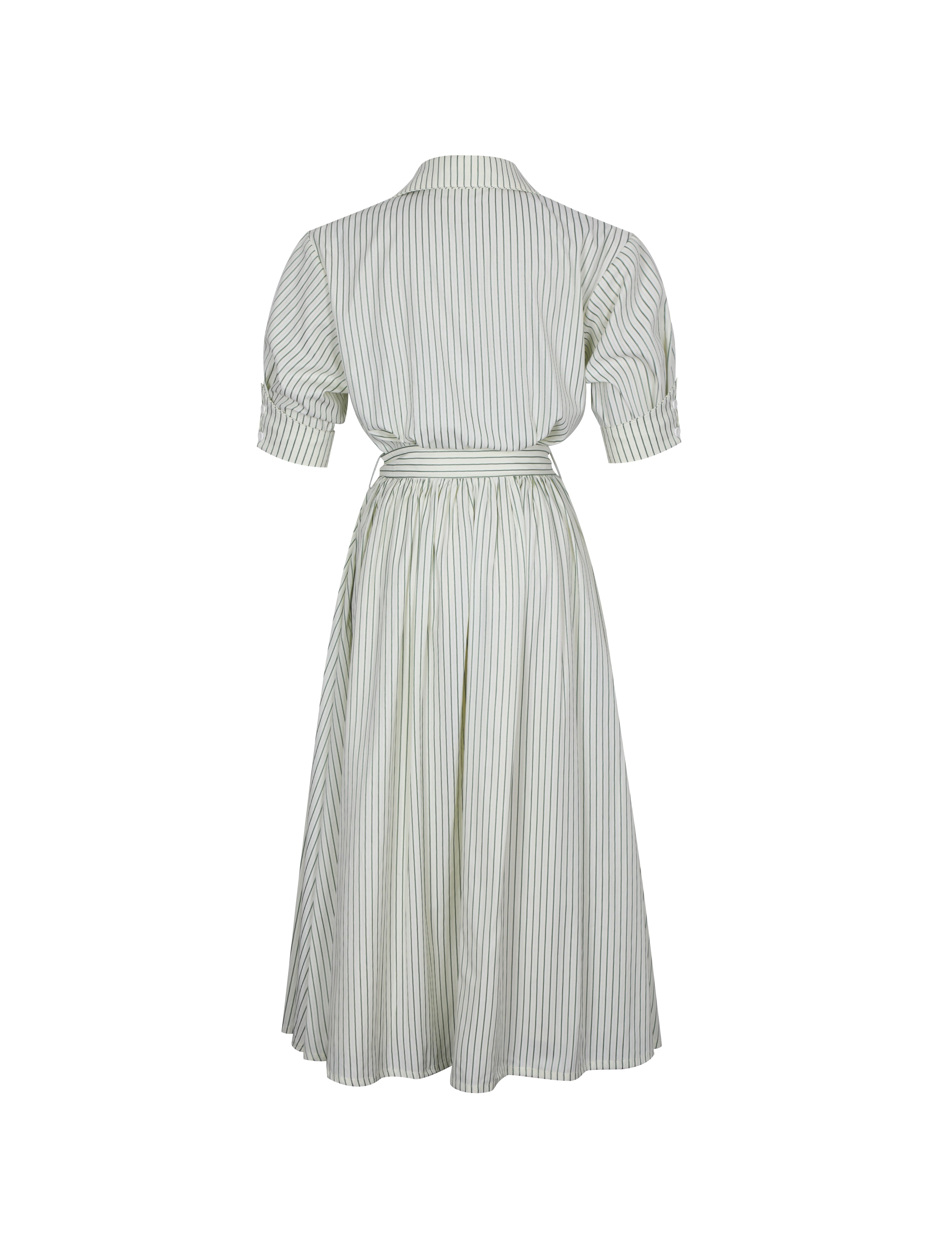 Danica Pine Green Bamboo Poplin Striped Shirt Midi Dress