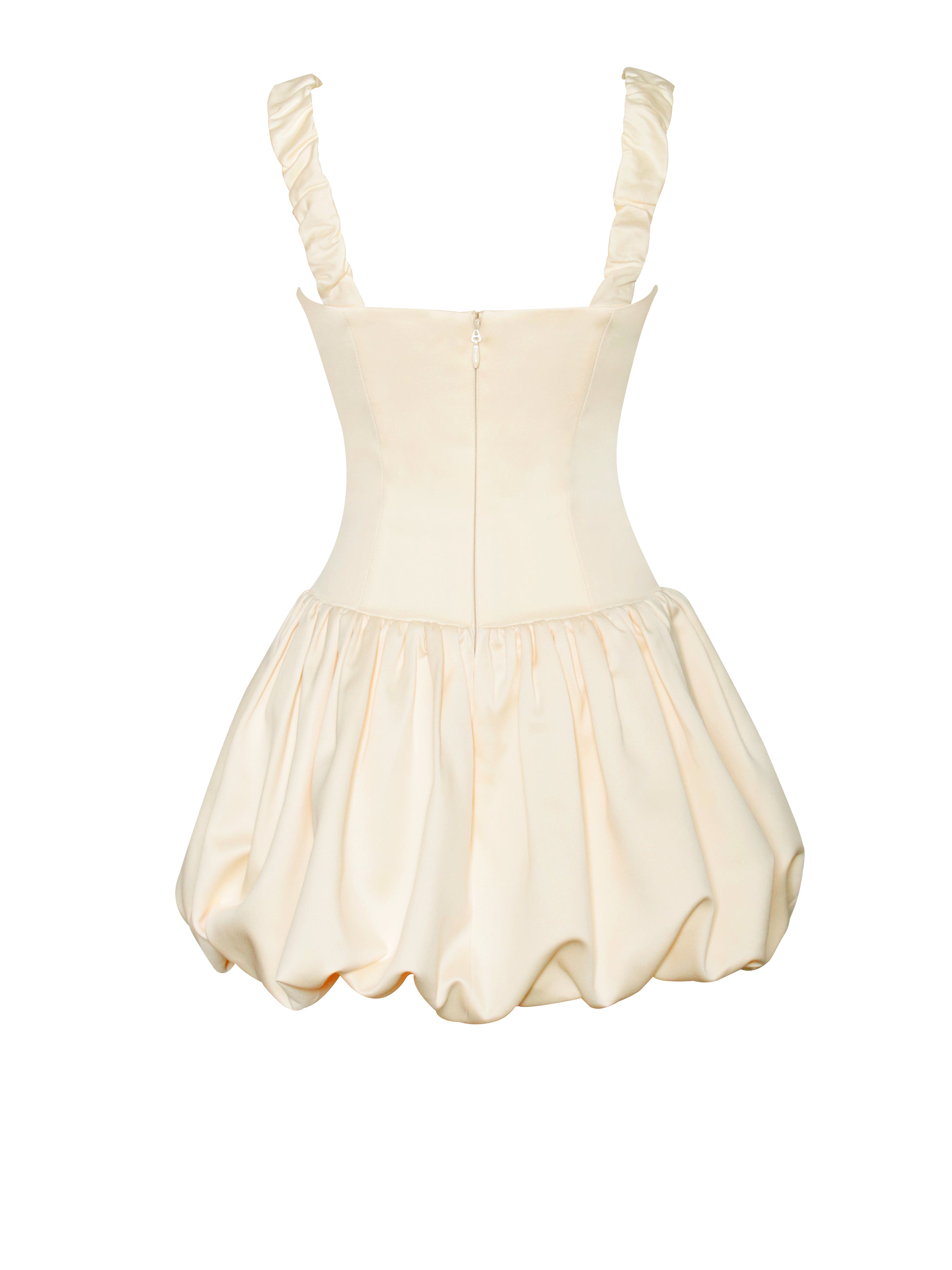 Aubrey Egg White Satin Bubble Hem Mini Dress