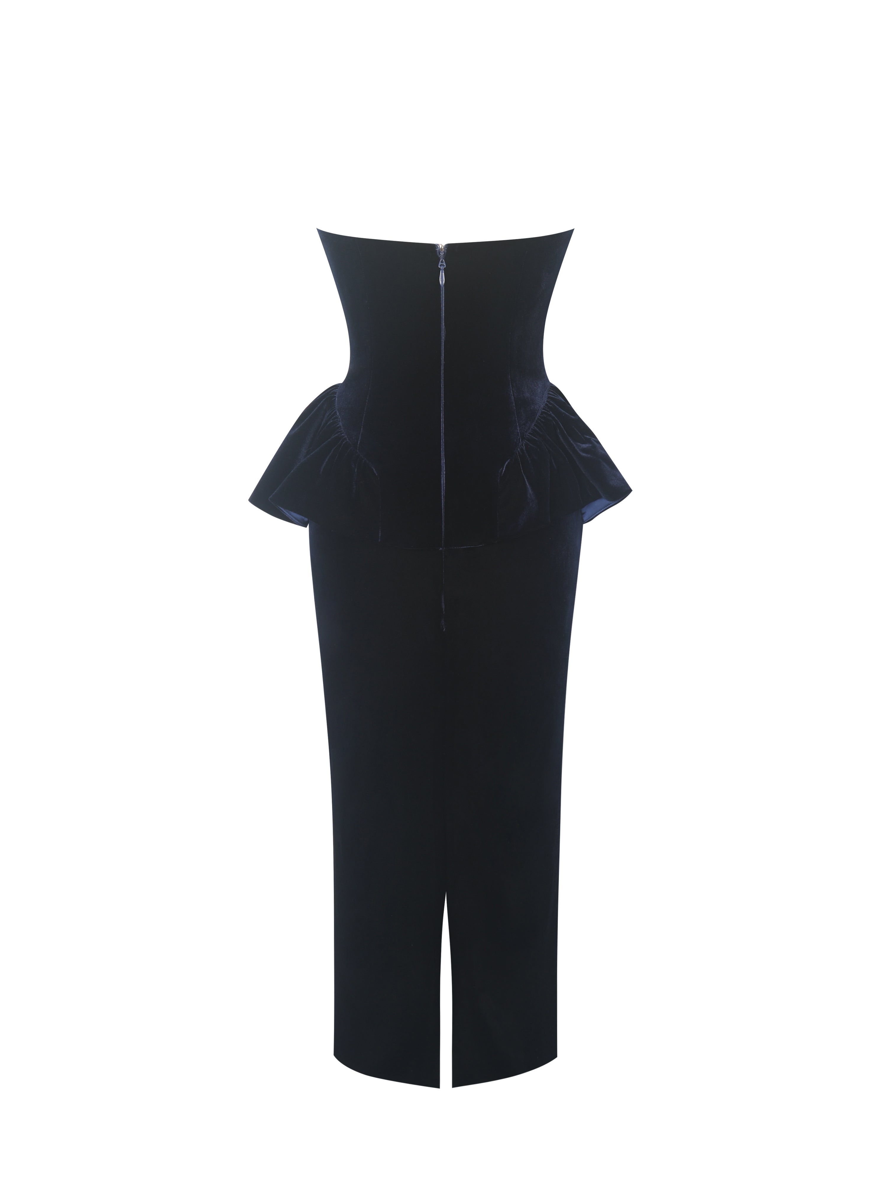 Pascha Black Lace Appliqué Strapless Peplum Maxi Dress