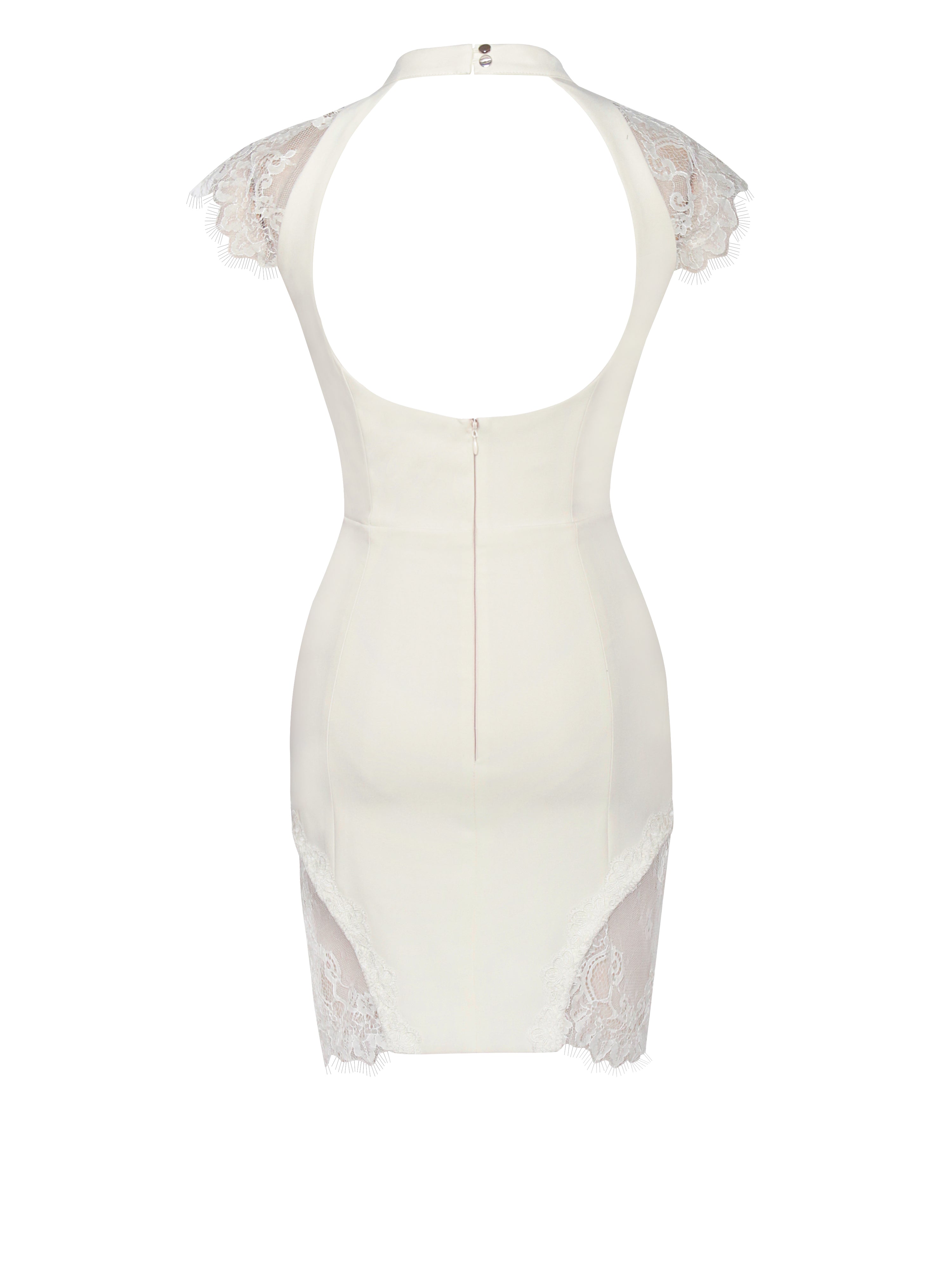 Quinella White Lace Crepe Backless Mini Dress (Archive Sale) Quinella White Lace Crepe Backless Mini Dress (Archive Sale)