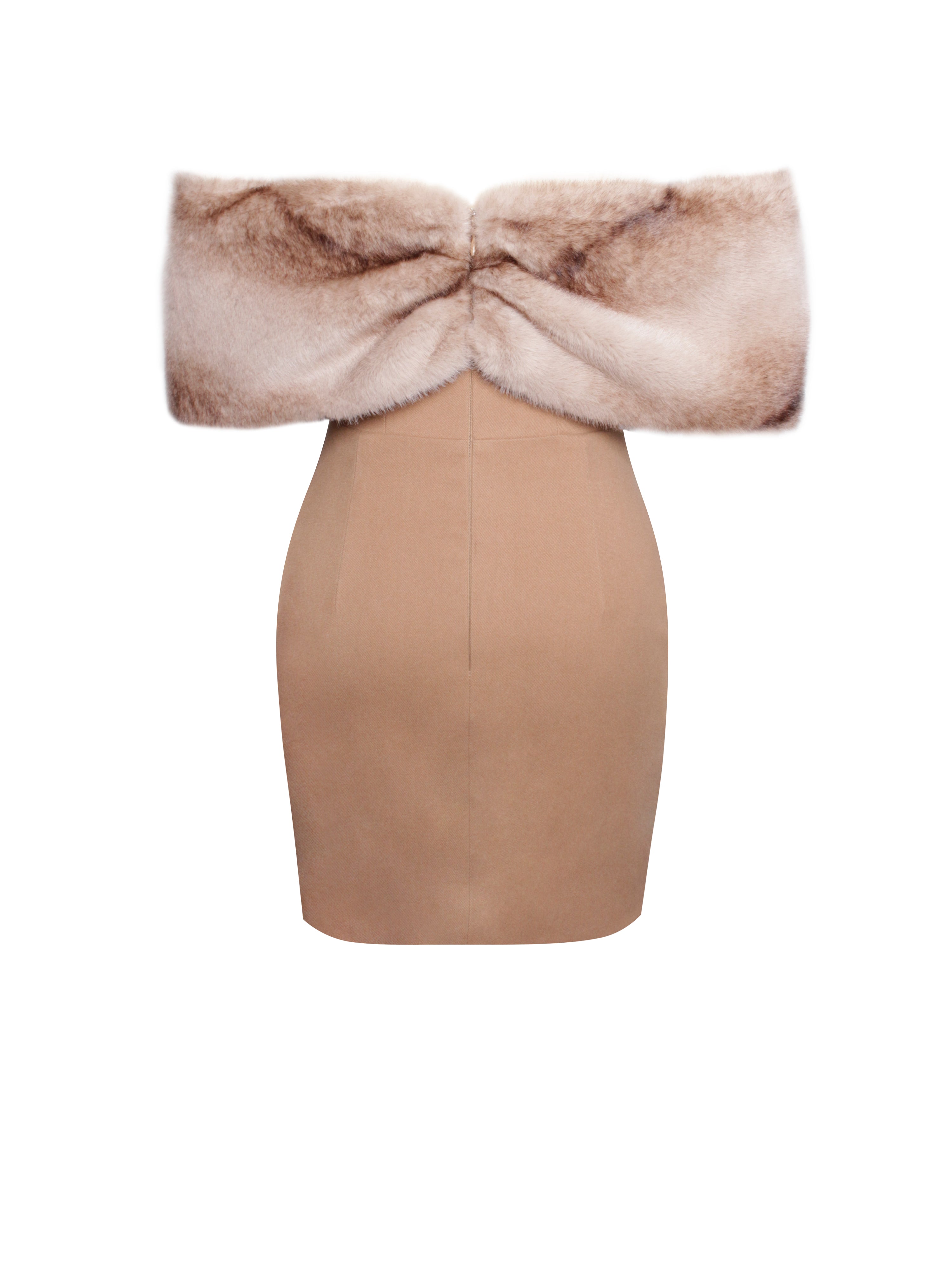 Nadira Off Shoulder Fur Trim Mini Dress