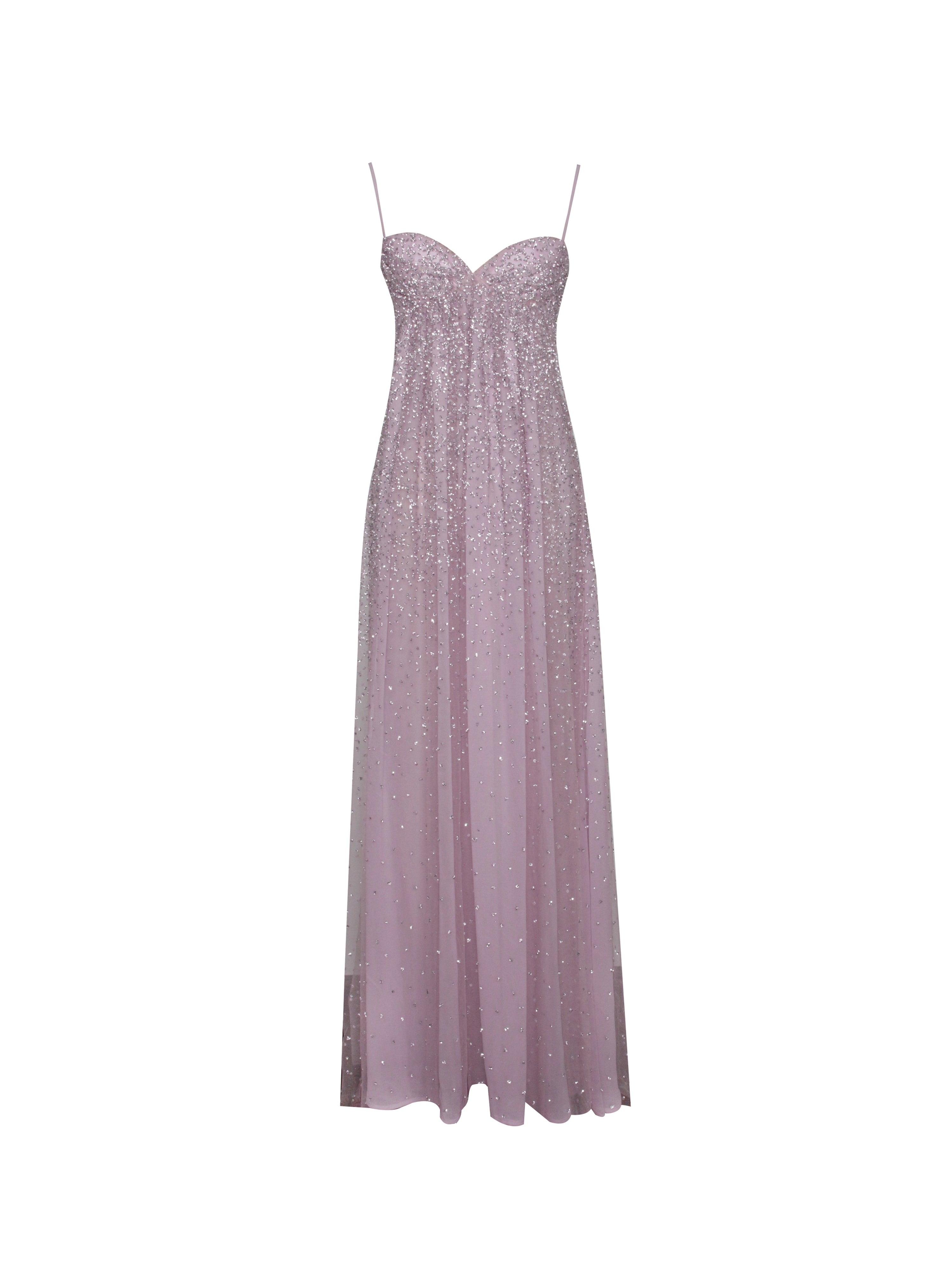 Wallie Pink Rhinestone Embellished Mesh Backless Gown