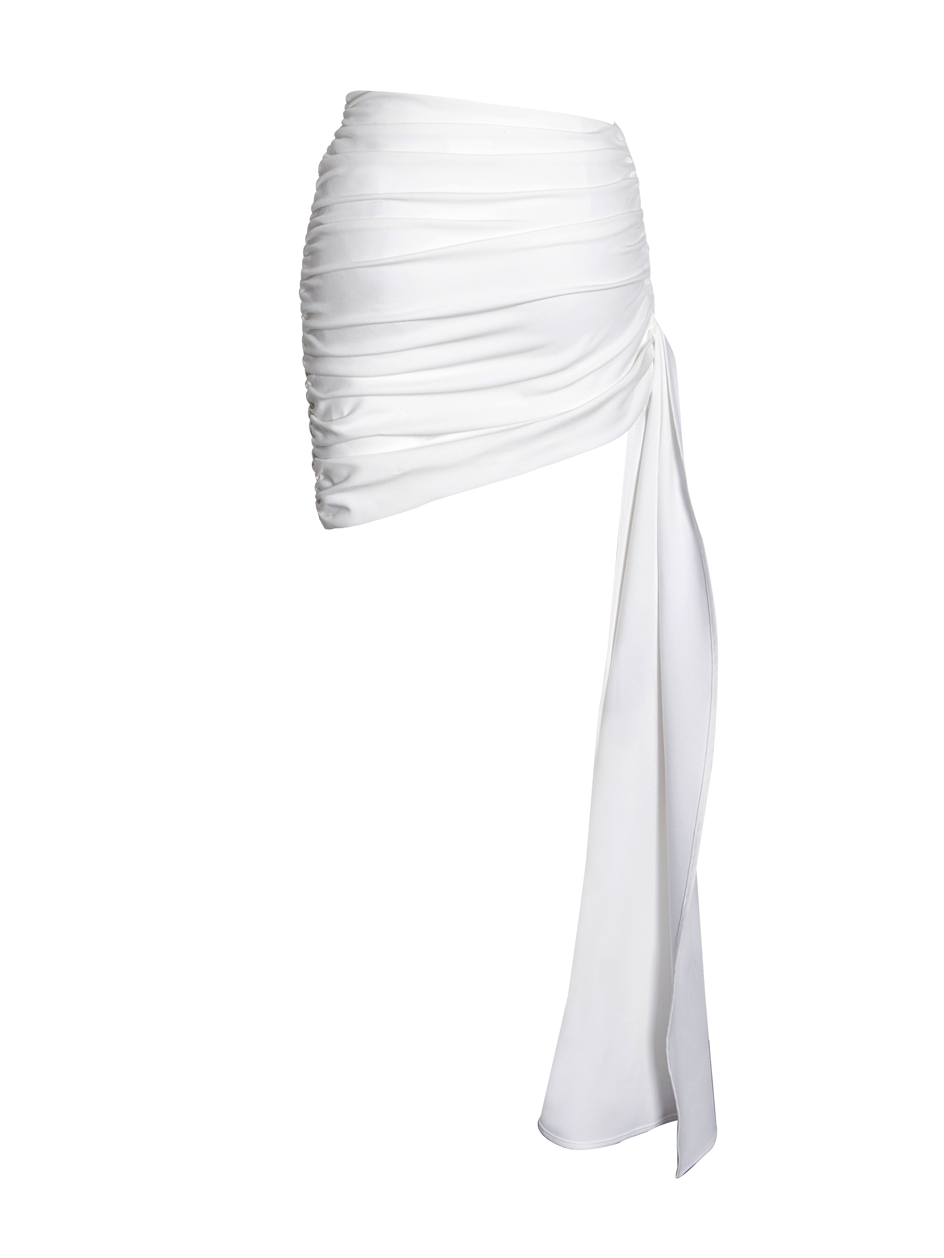 Yanina White Ruched Drapping Mini Skirt