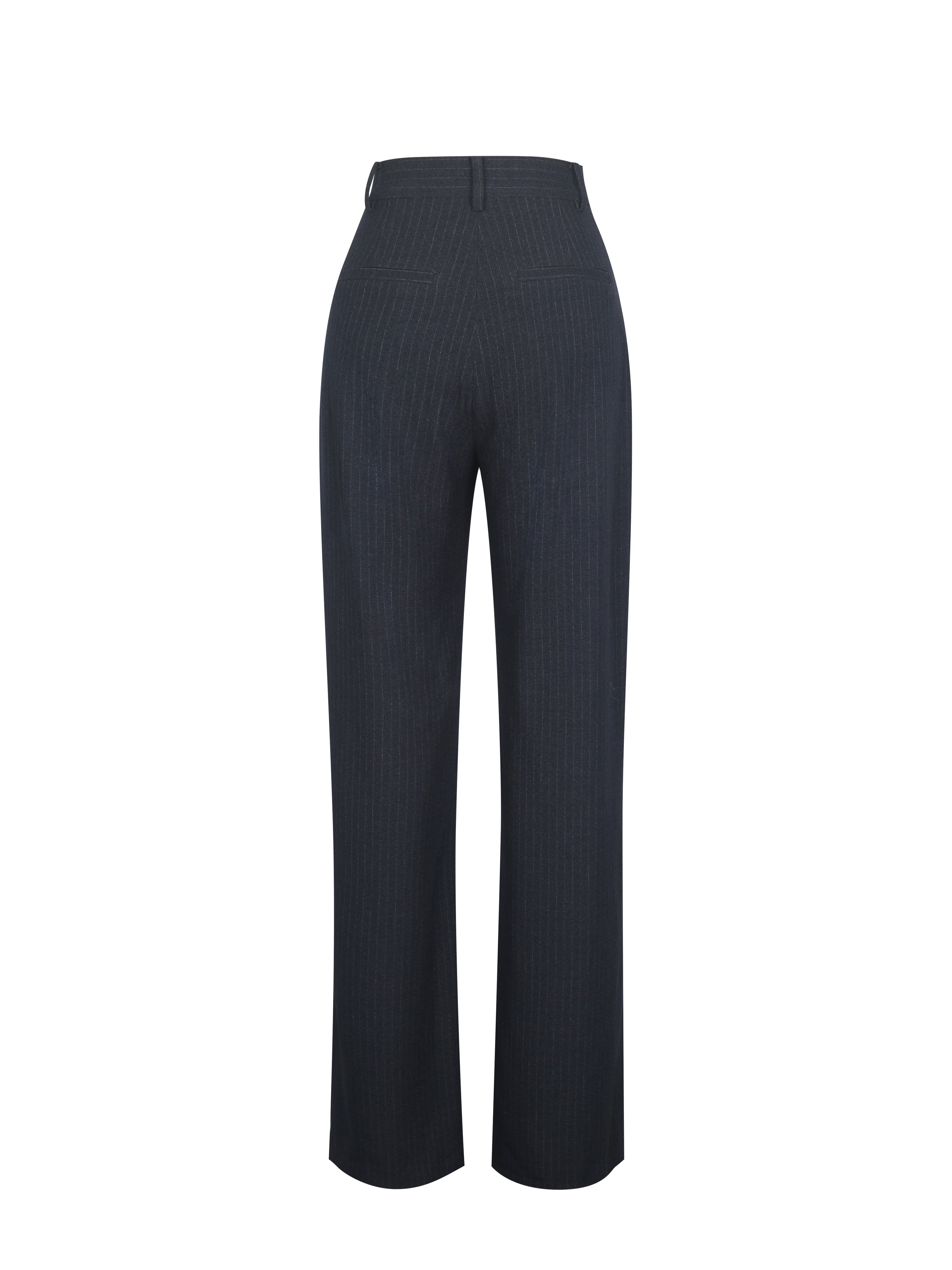 Quinnie Navy Striped High-Waisted Straight Leg Pant