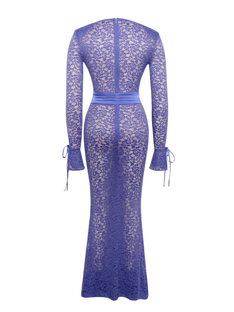 Giada Navy Lace Deep V Long Sleeve Maxi Dress