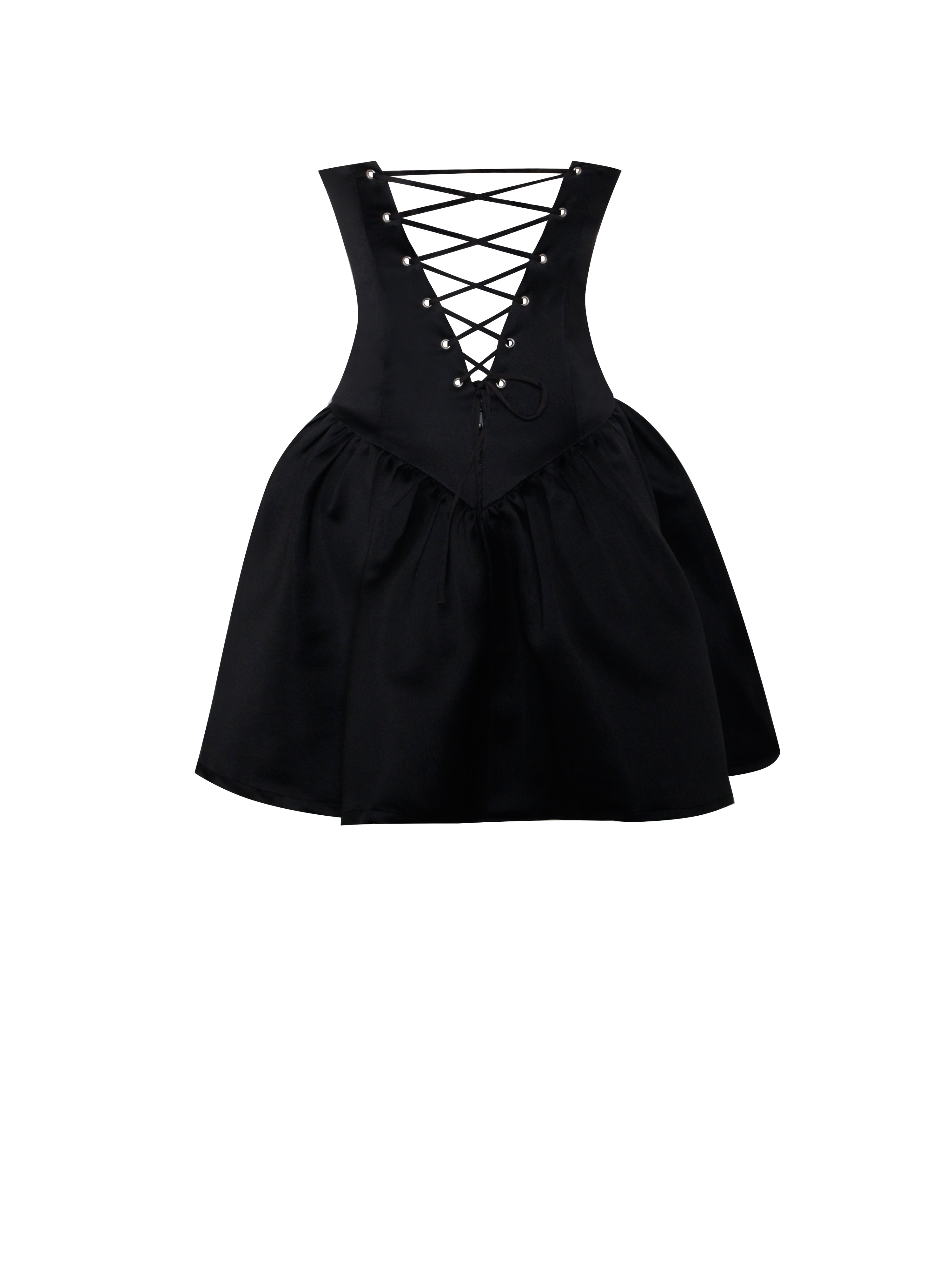 Silvia Black Satin Crystal Bustier A-Line Mini Dress