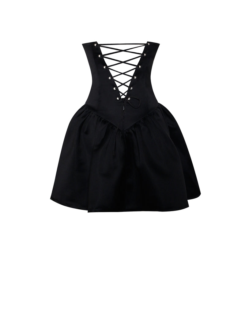 Silvia Black Satin Crystal Bustier A-Line Mini Dress – Miss Circle