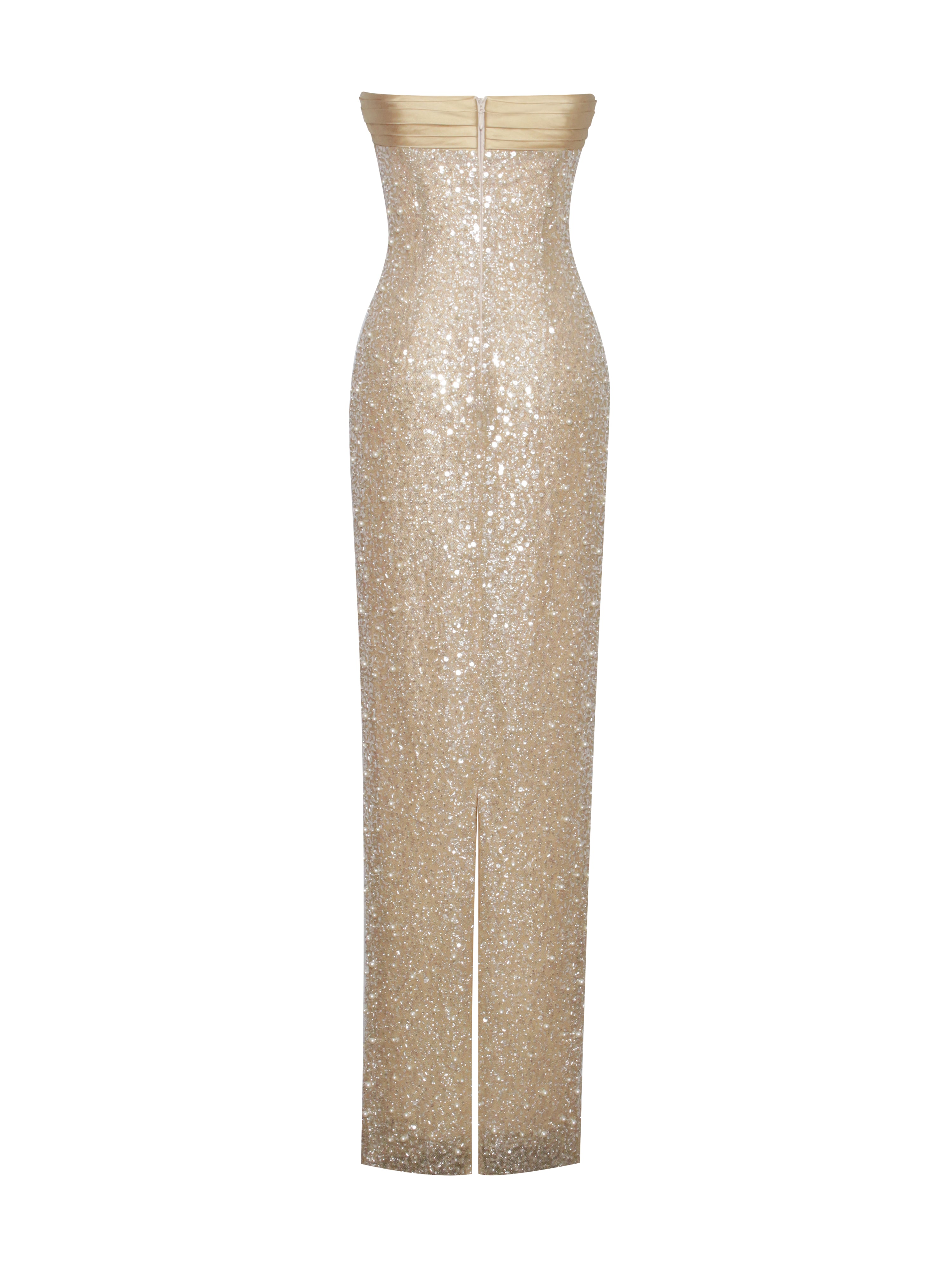 Miss Circle Women's Lainey Gold Satin Sequin Pearls Beaded Maxi Dress - Gold Miss Circle Women's Lainey Gold Satin Sequin Pearls Beaded Maxi Dress - Gold