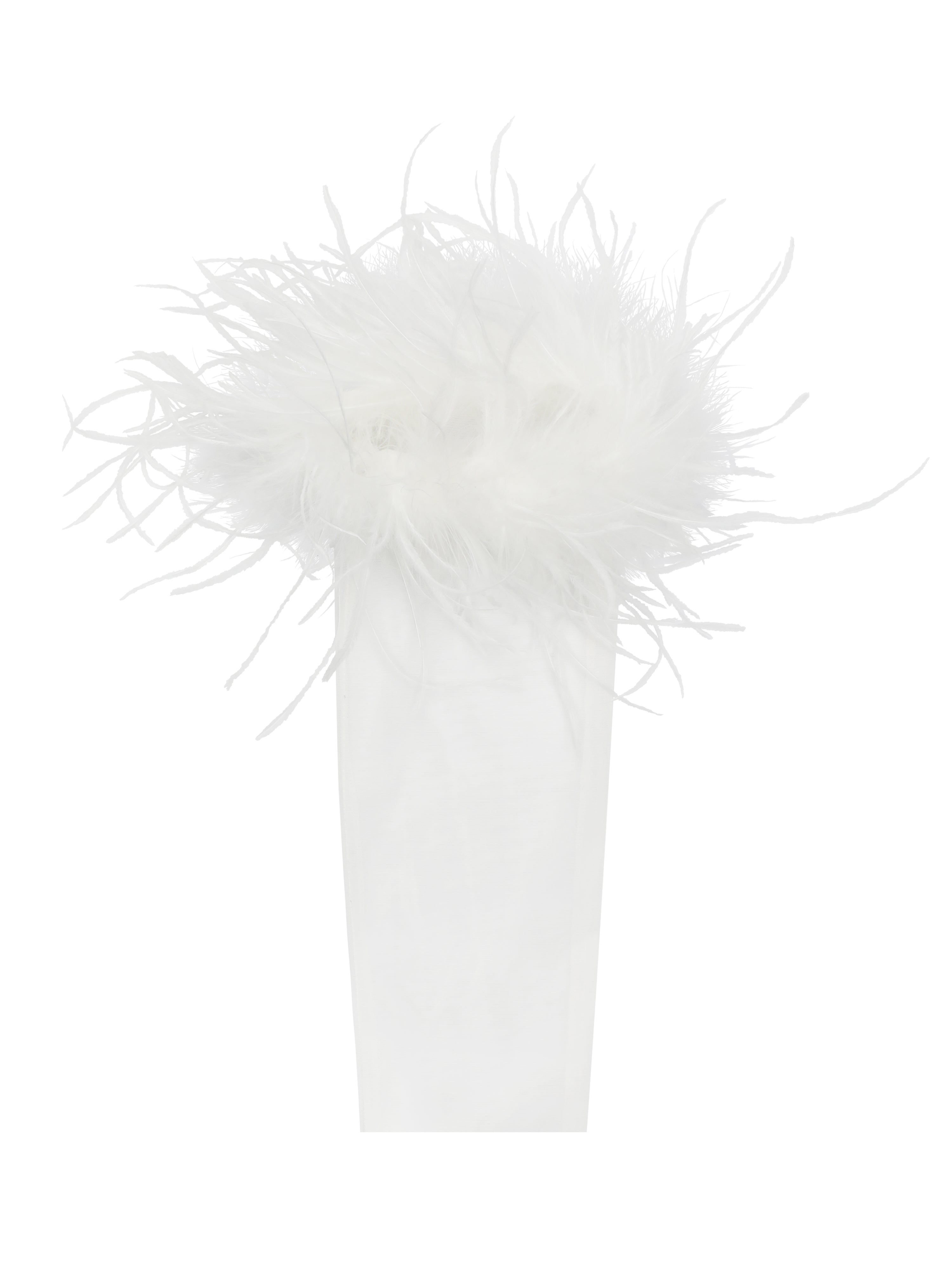 Quinn White Feather Trimmed Opera-Length Gloves