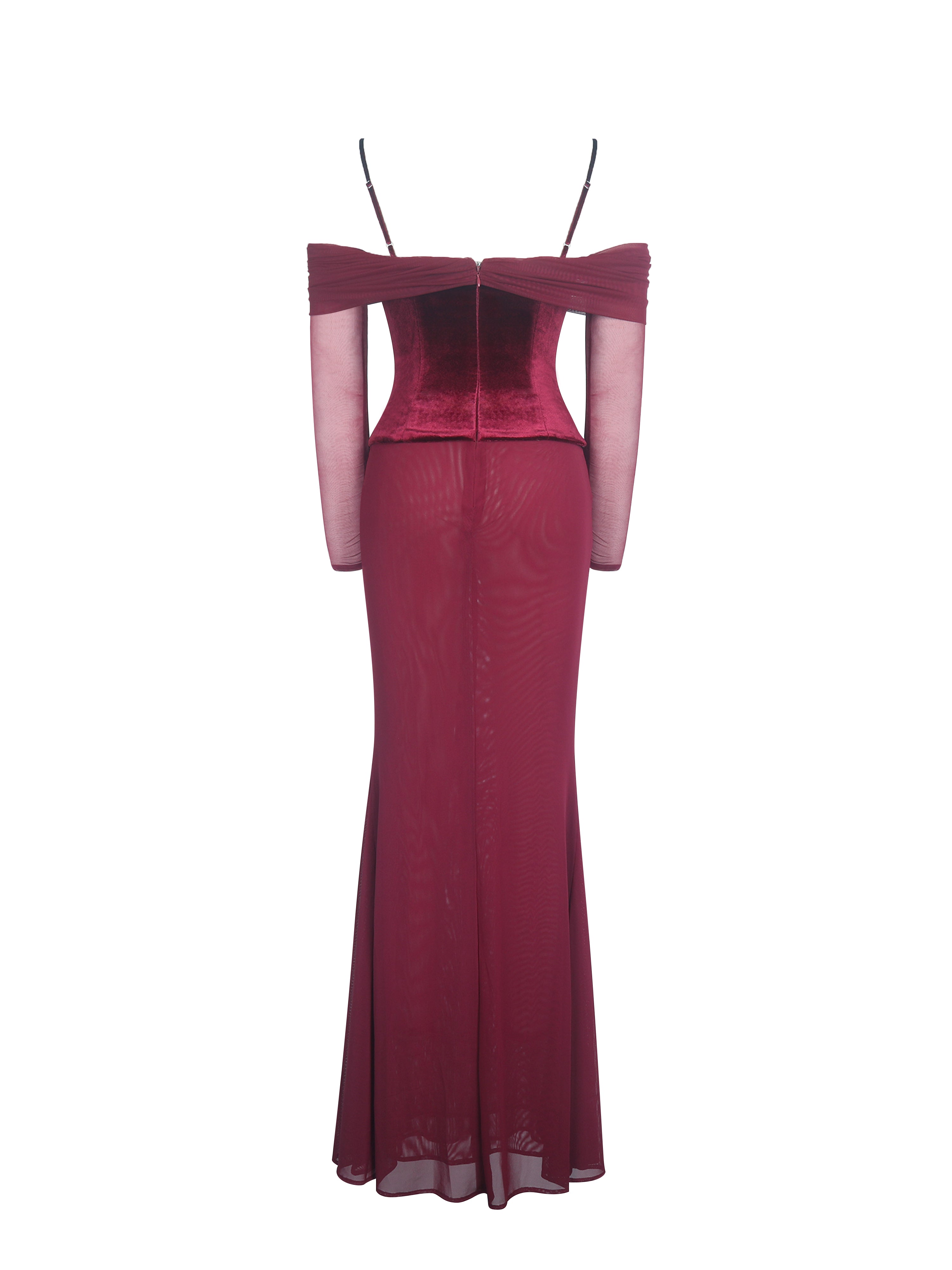 Maybelle Magenta Bardot Lace Strap Peplum Maxi Dress