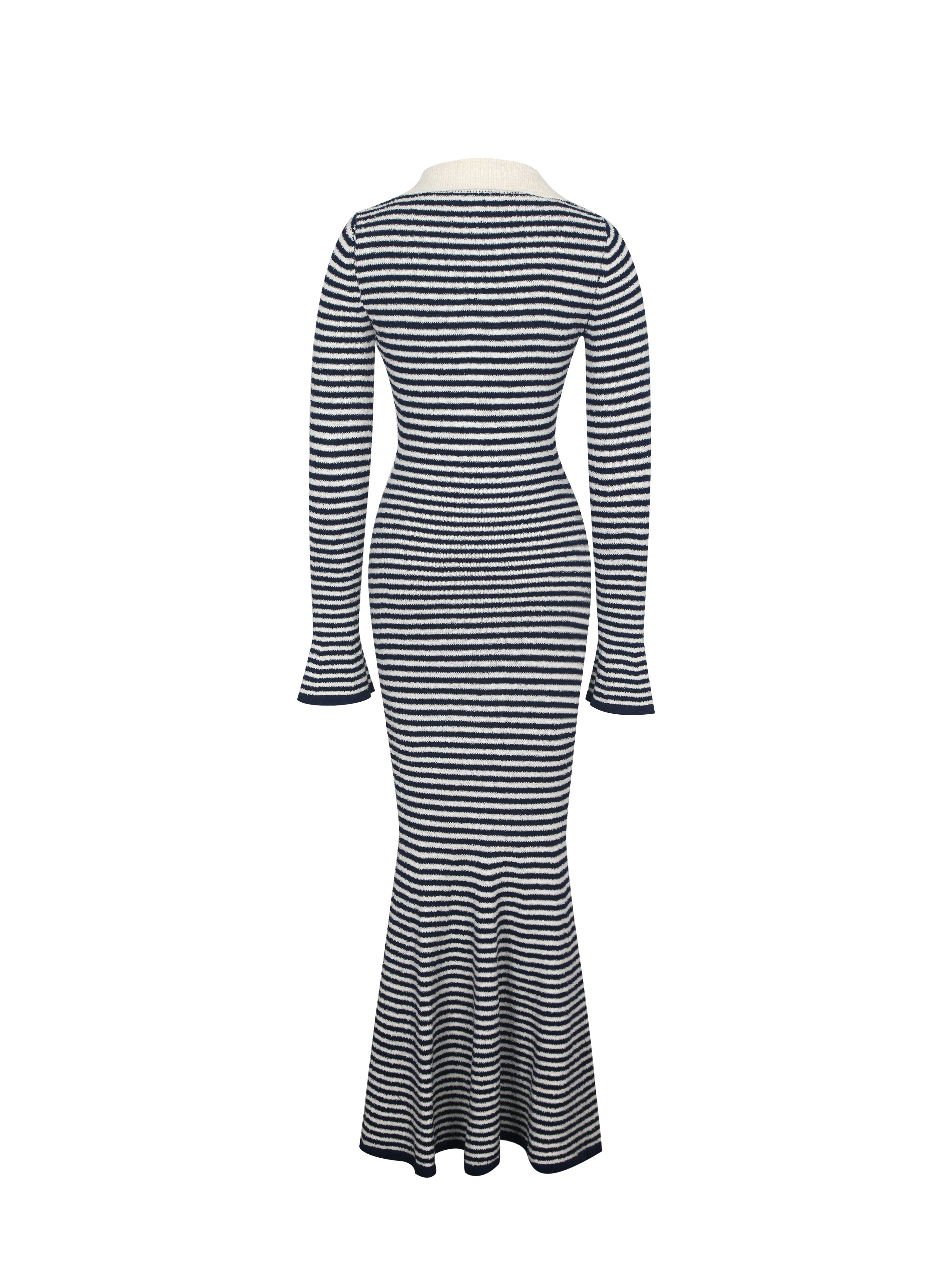 Xelie Navy & White Cotton Terry Knit Mermaid Maxi Dress