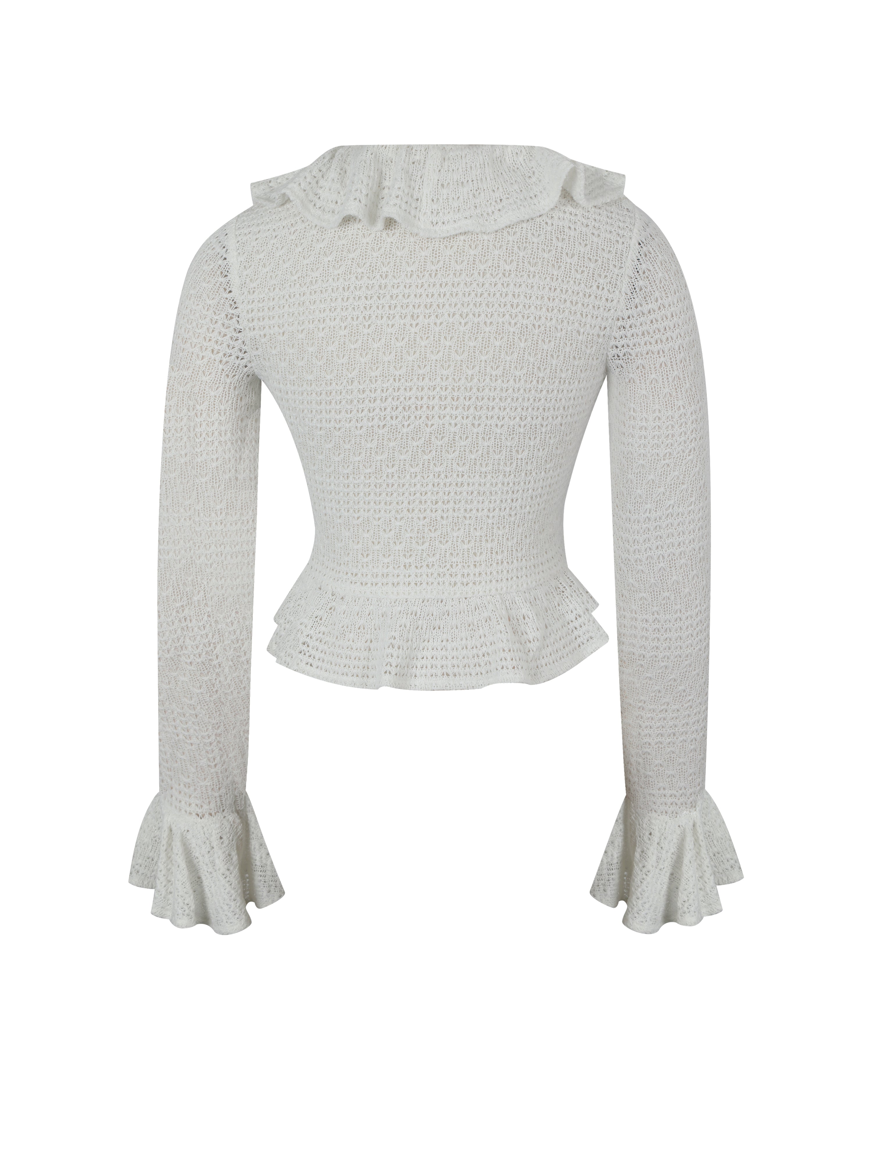 Urva Ivory Crochet Ruffle Front Button Top