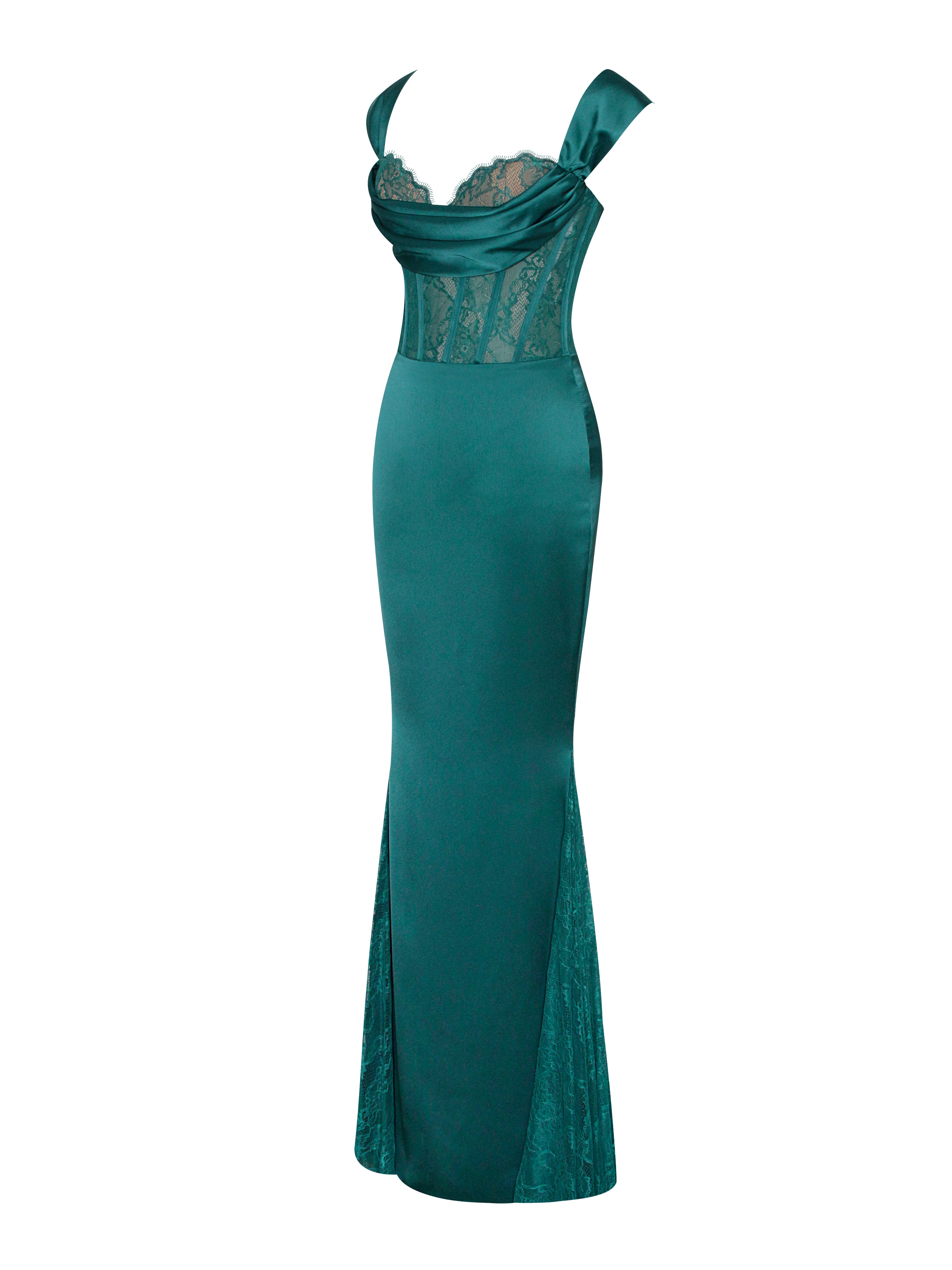 Callista Teal Satin Lace Corset Maxi Dress – Miss Circle