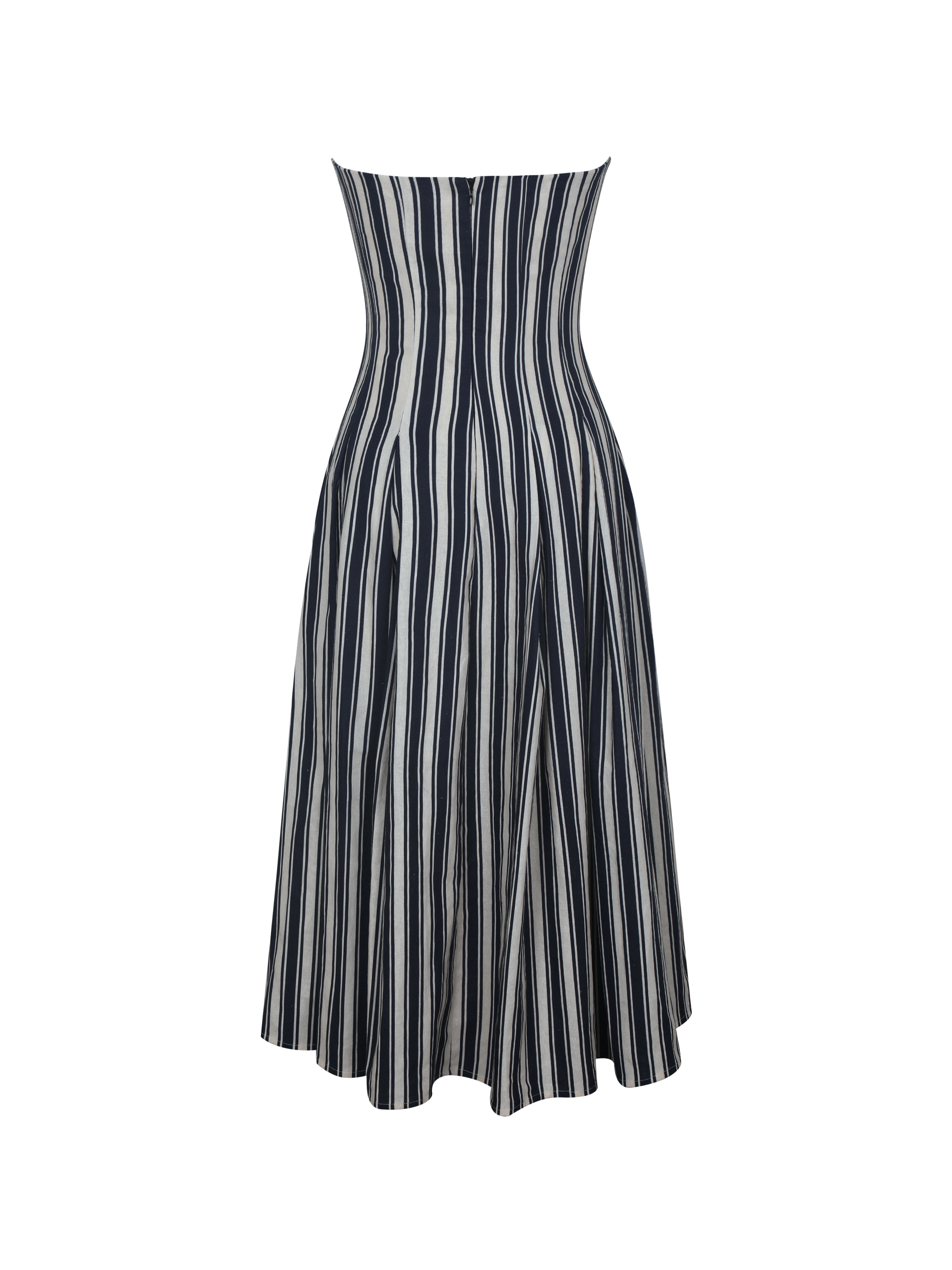 Wyanne Black & White Linen Striped Strapless Midi Dress