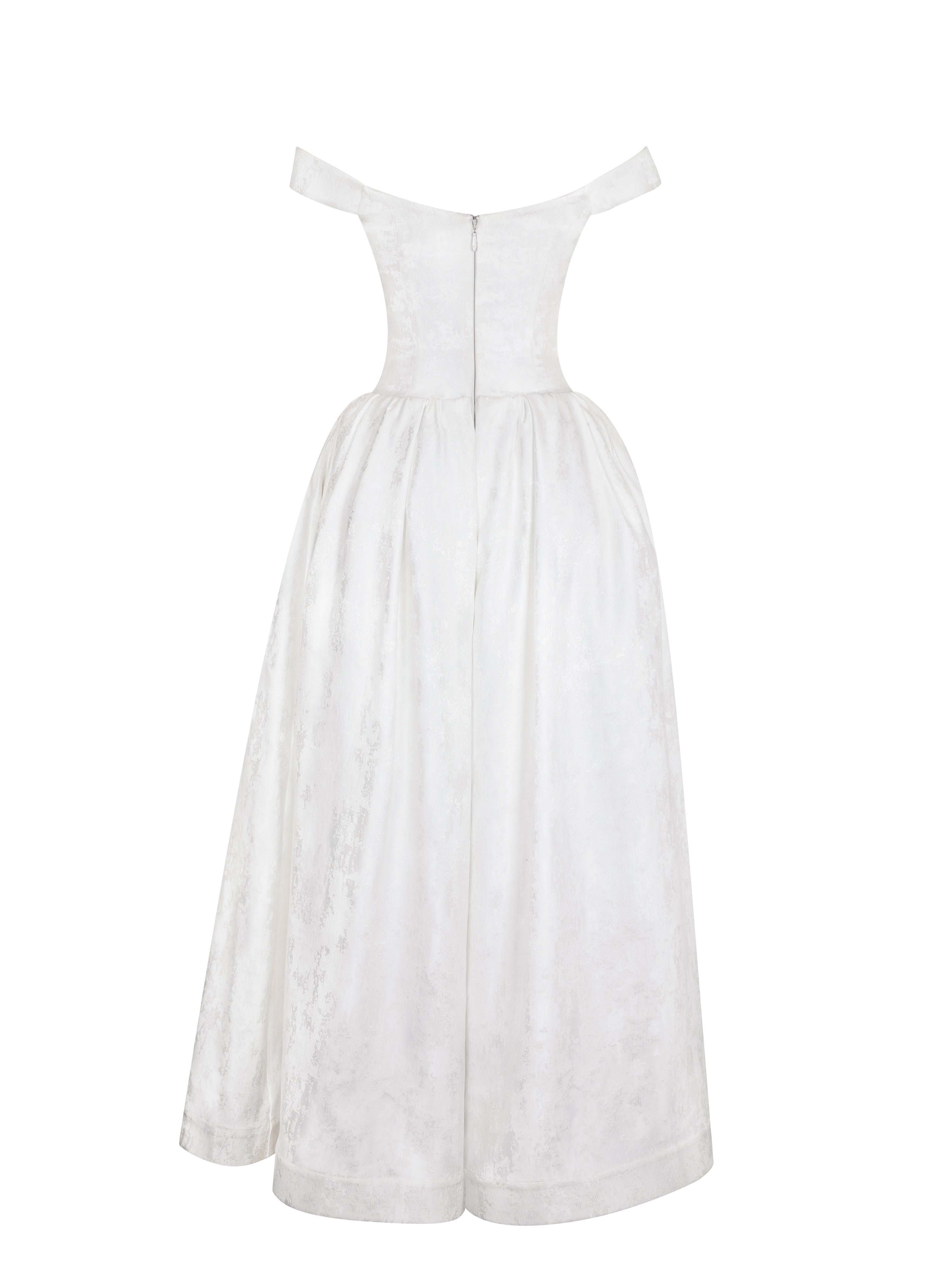 Tinsley White Jacquard Bardot Wedding Gown