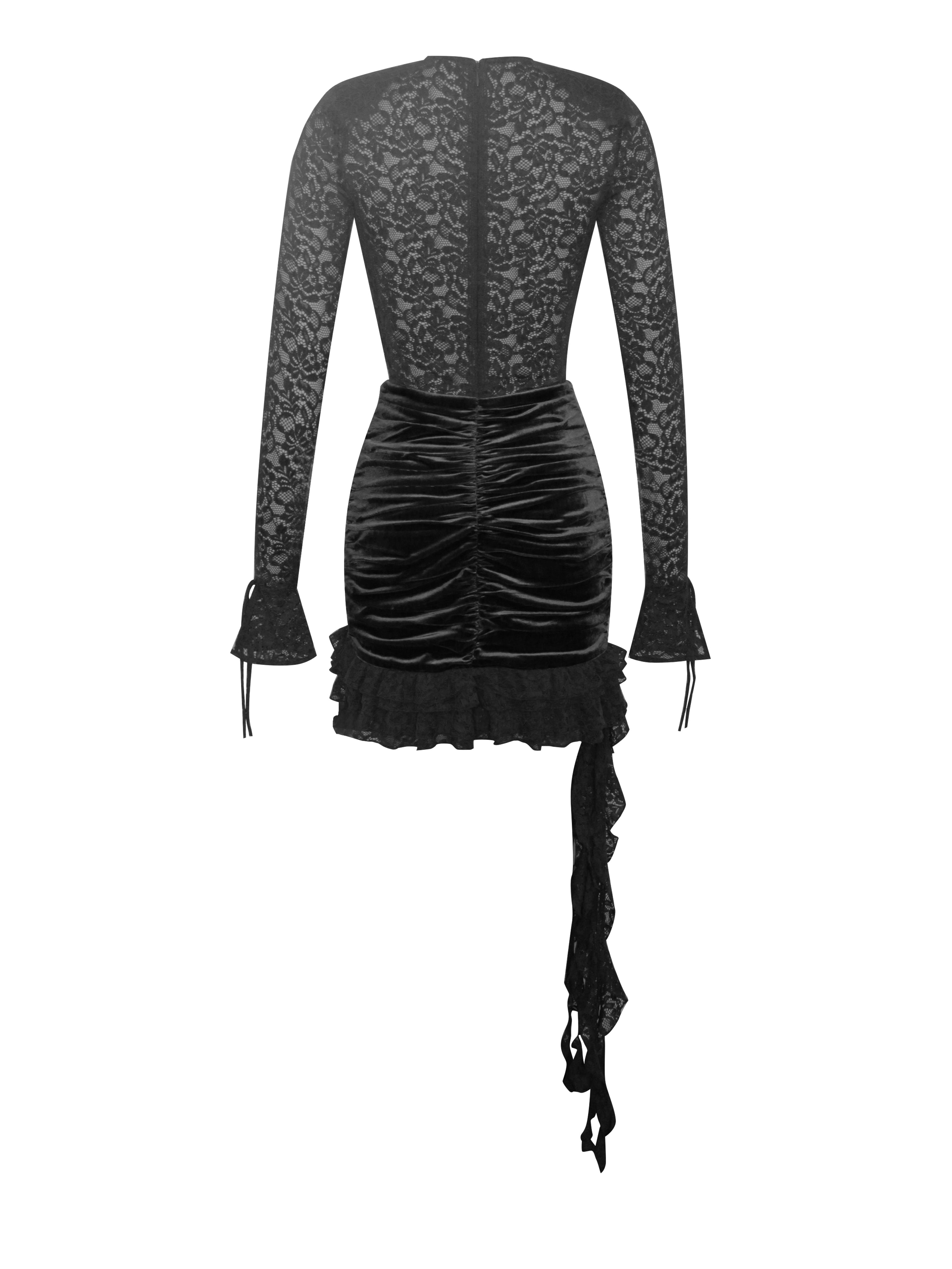 Nadina Black Lace Velvet Mini Dress