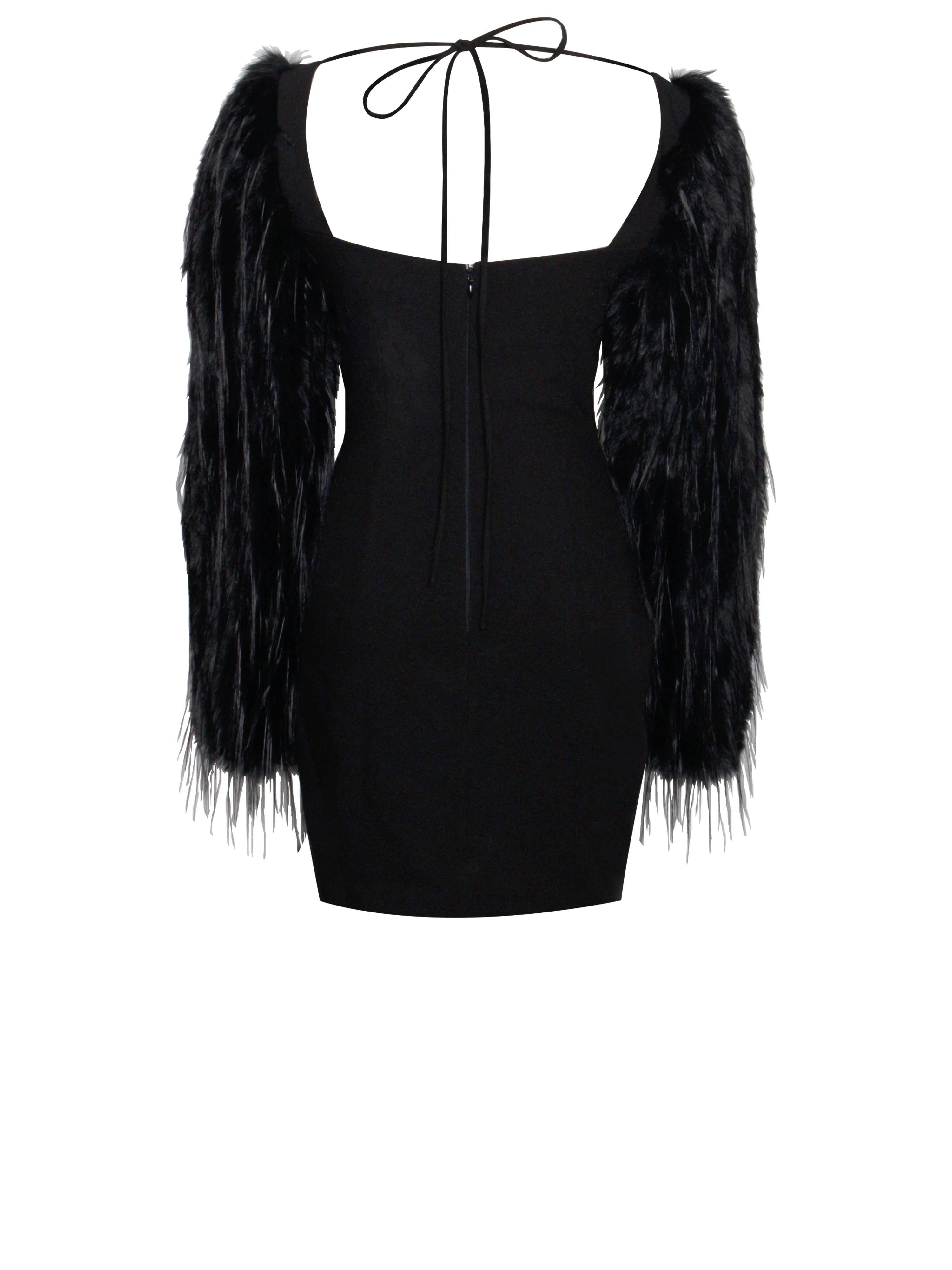 Idonea Black Faux Fur Sleeve Crystal Bustier Dress