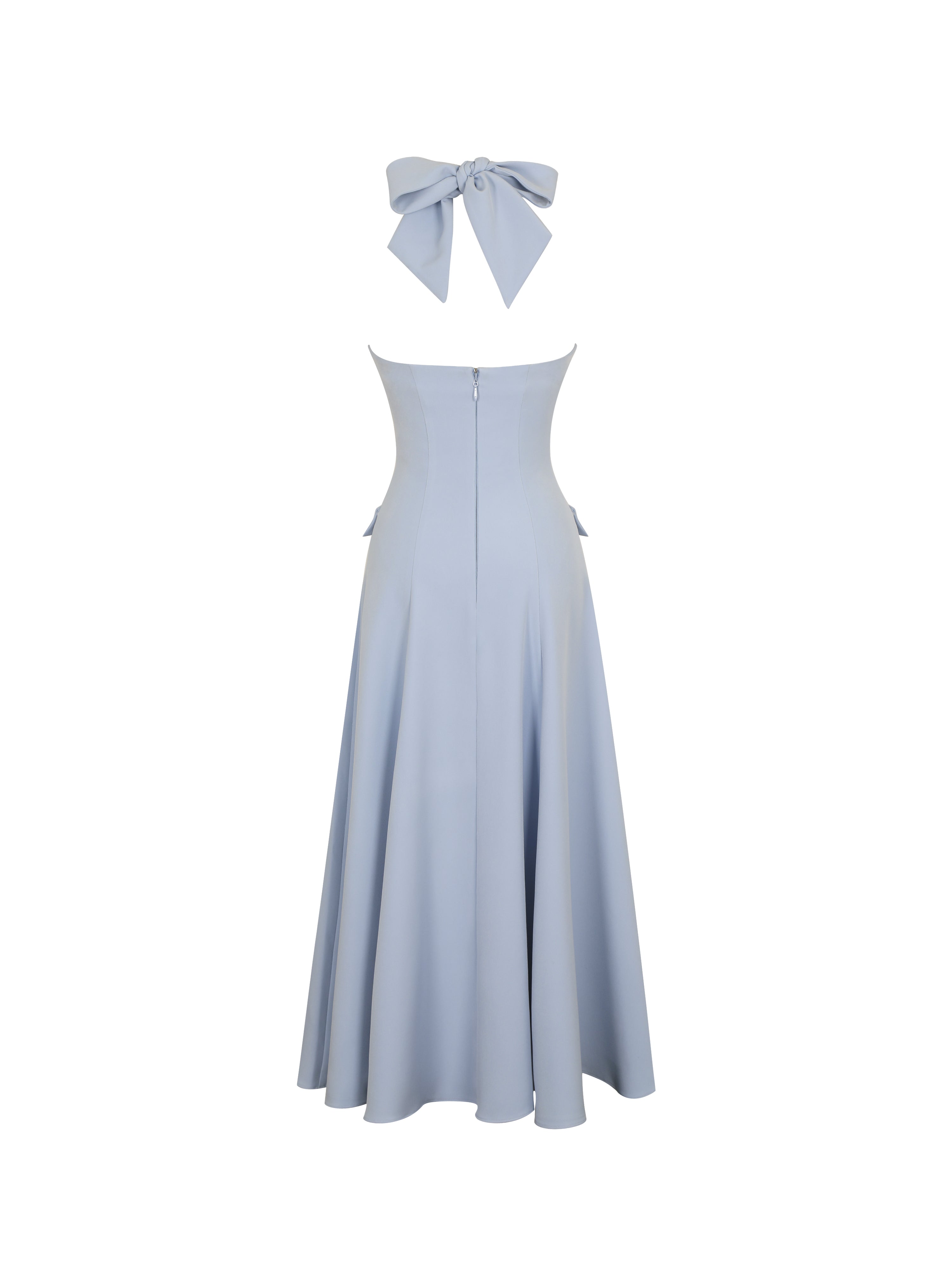 Gillian Mist Blue Halter A-Line Midi Dress