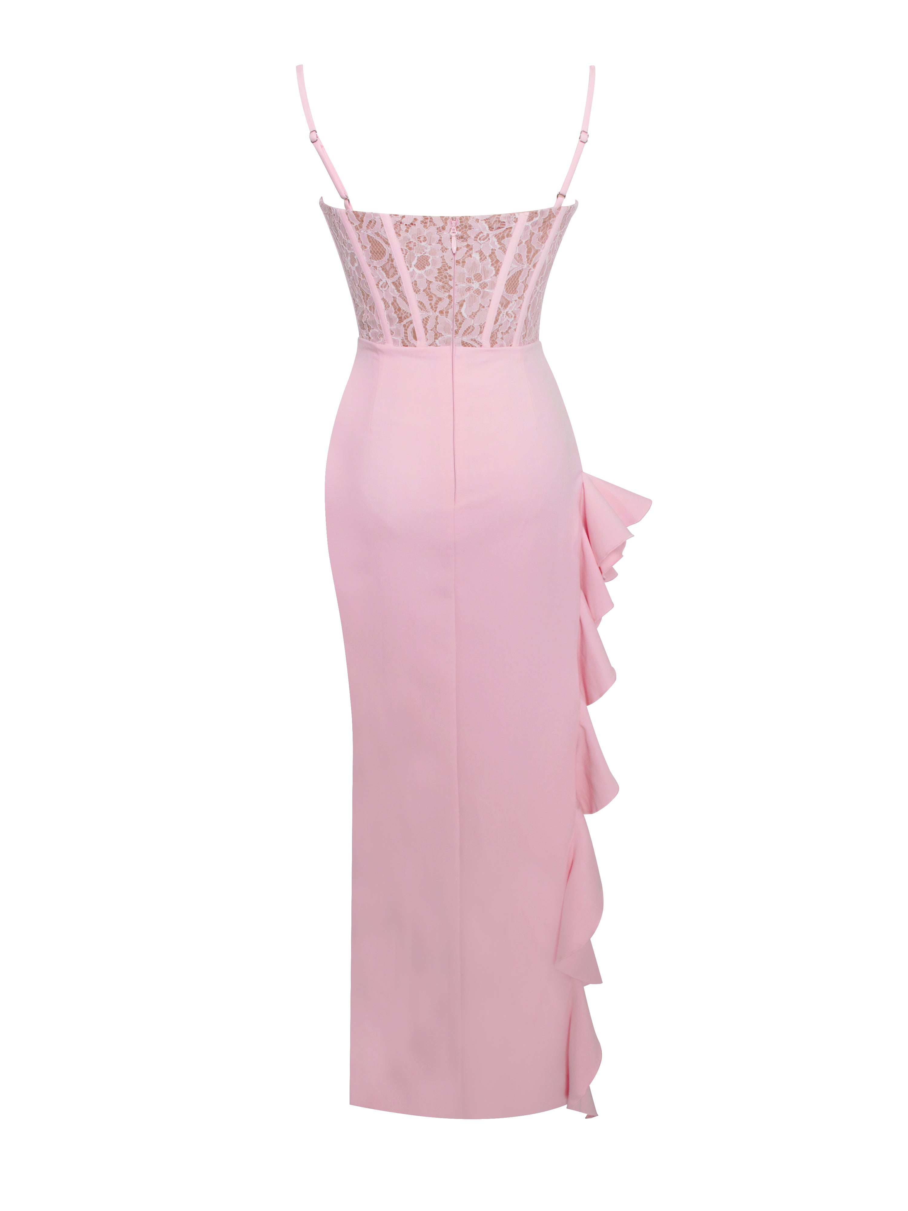 Junia Pink Lace Corset Maxi Dress