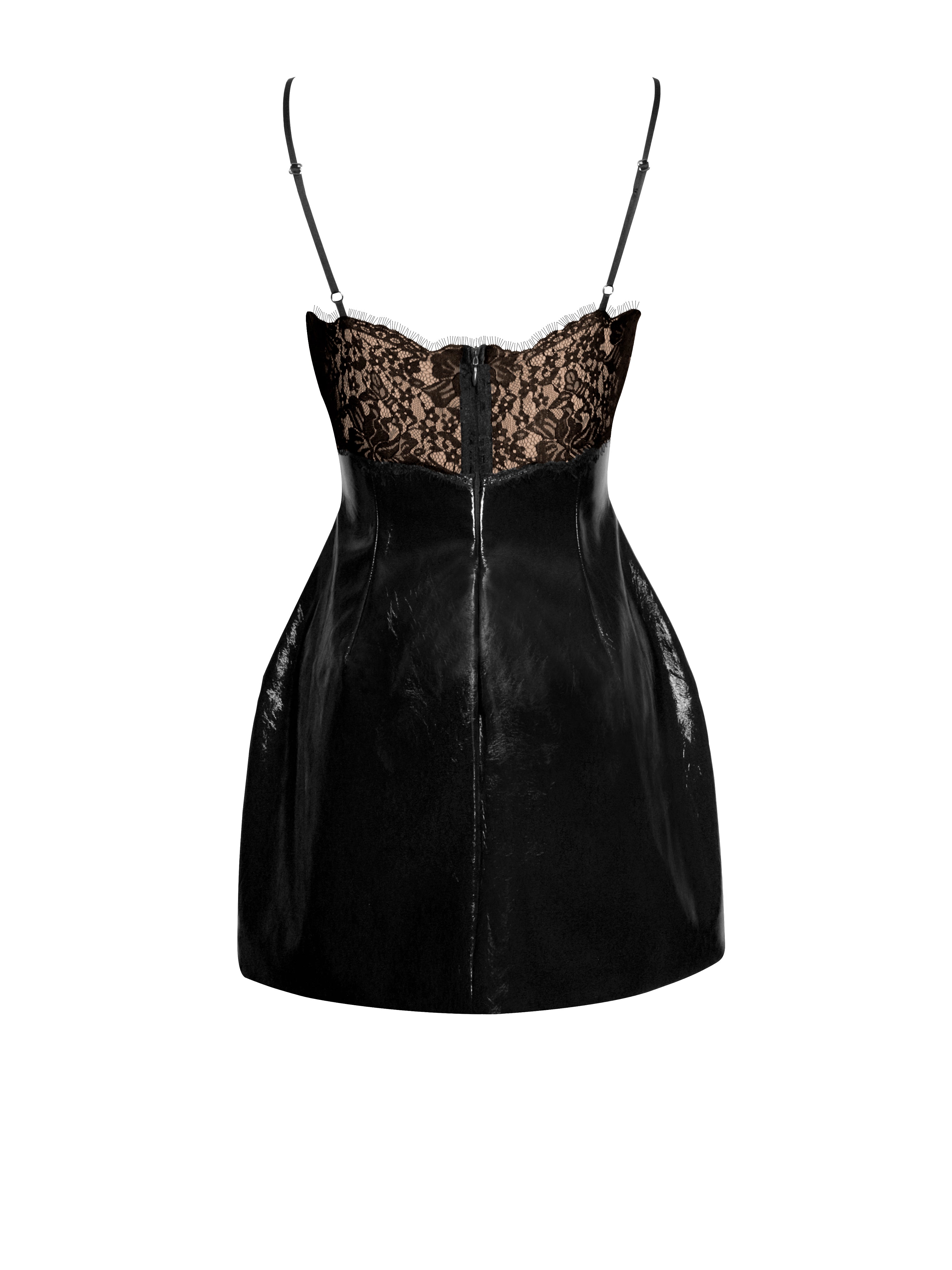 Miss Circle Shelby Black Vegan Leather with Lace Mini Dress XL