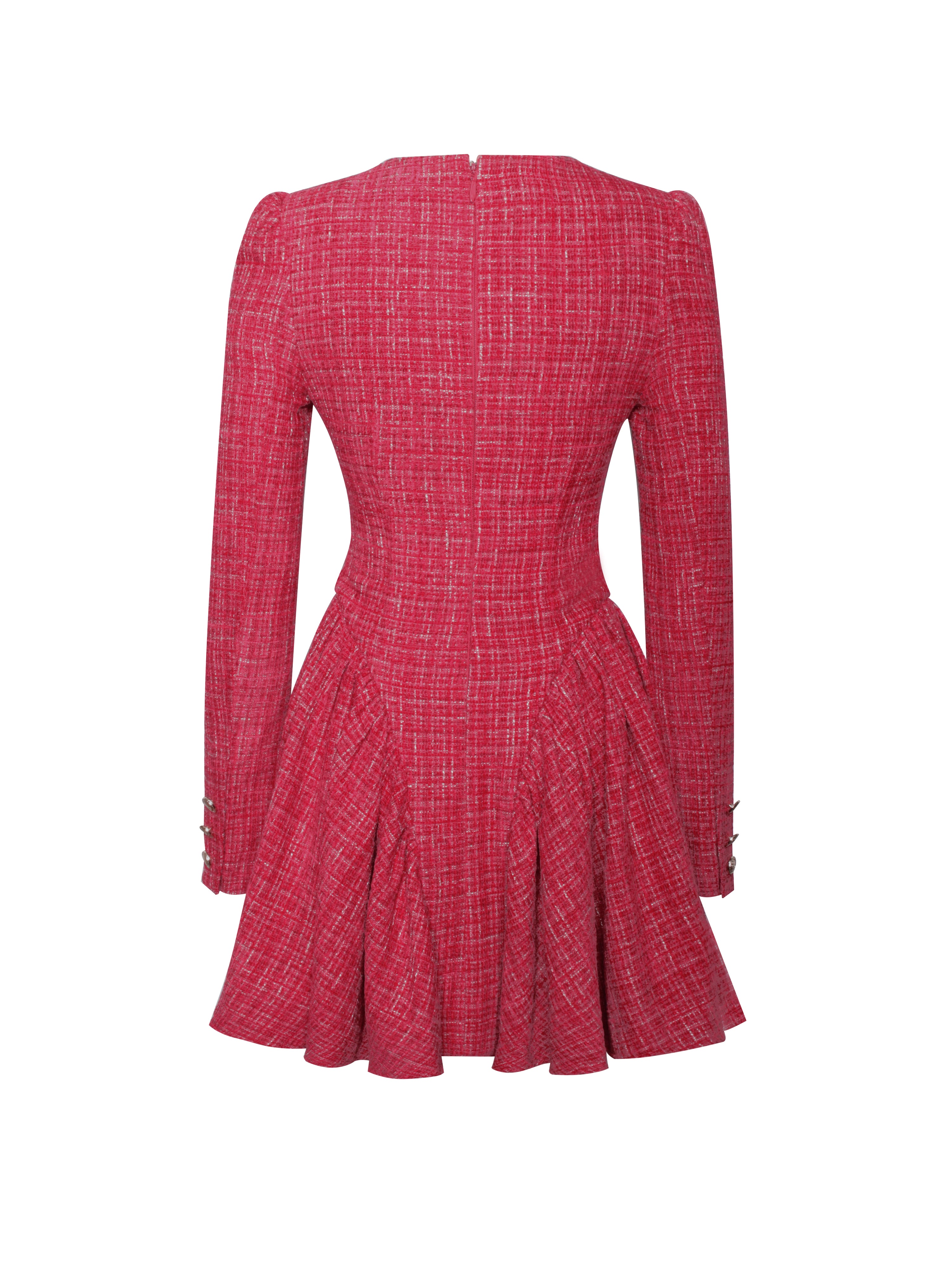 Tae Red Tweed Long Sleeve Drop Waist Mini Dress