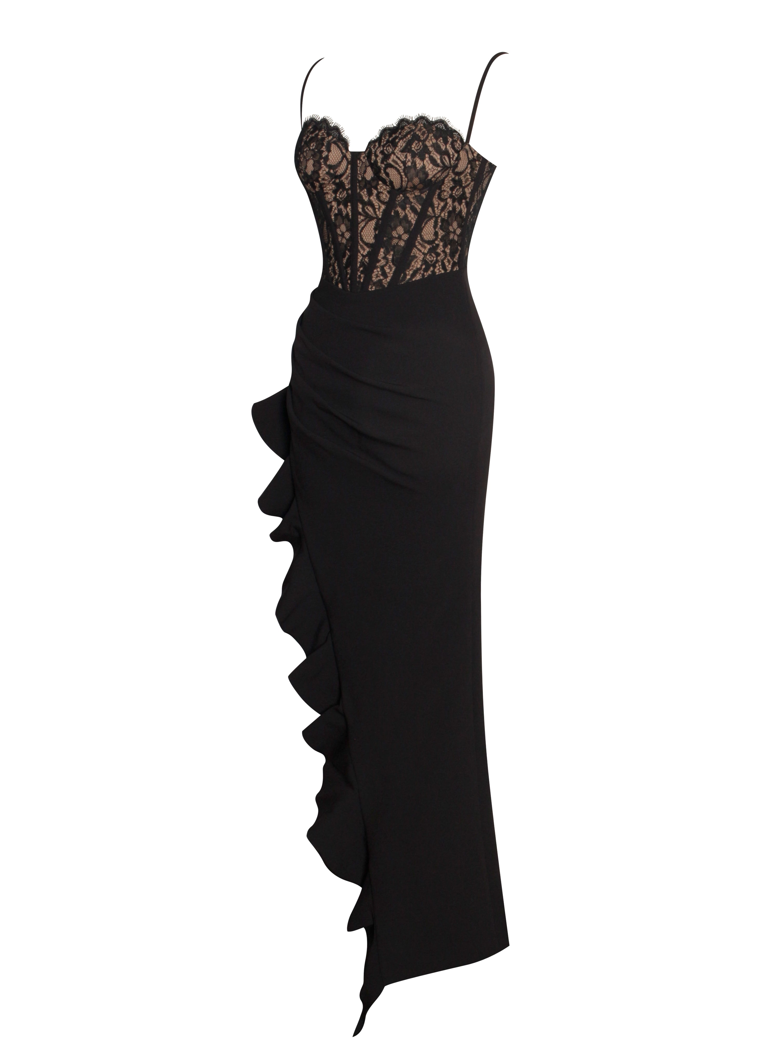 Junia Black Lace Corset Maxi Dress