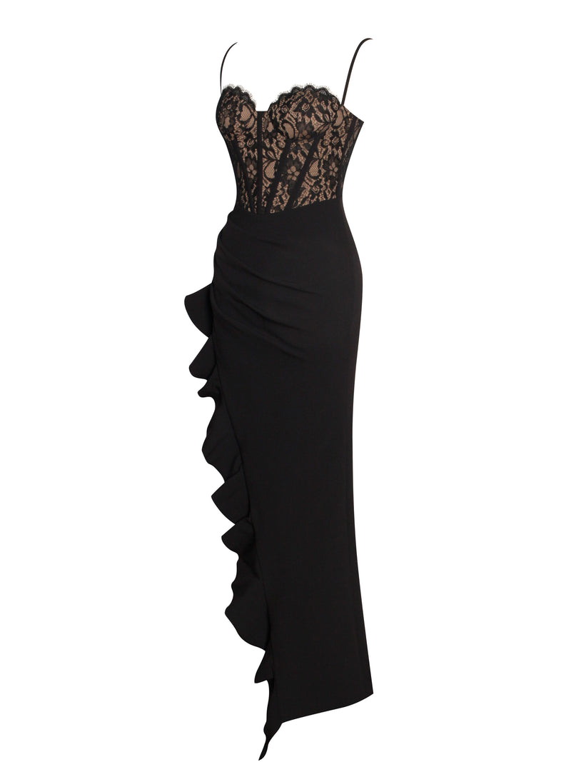 Junia Black Lace Corset Maxi Dress – Miss Circle