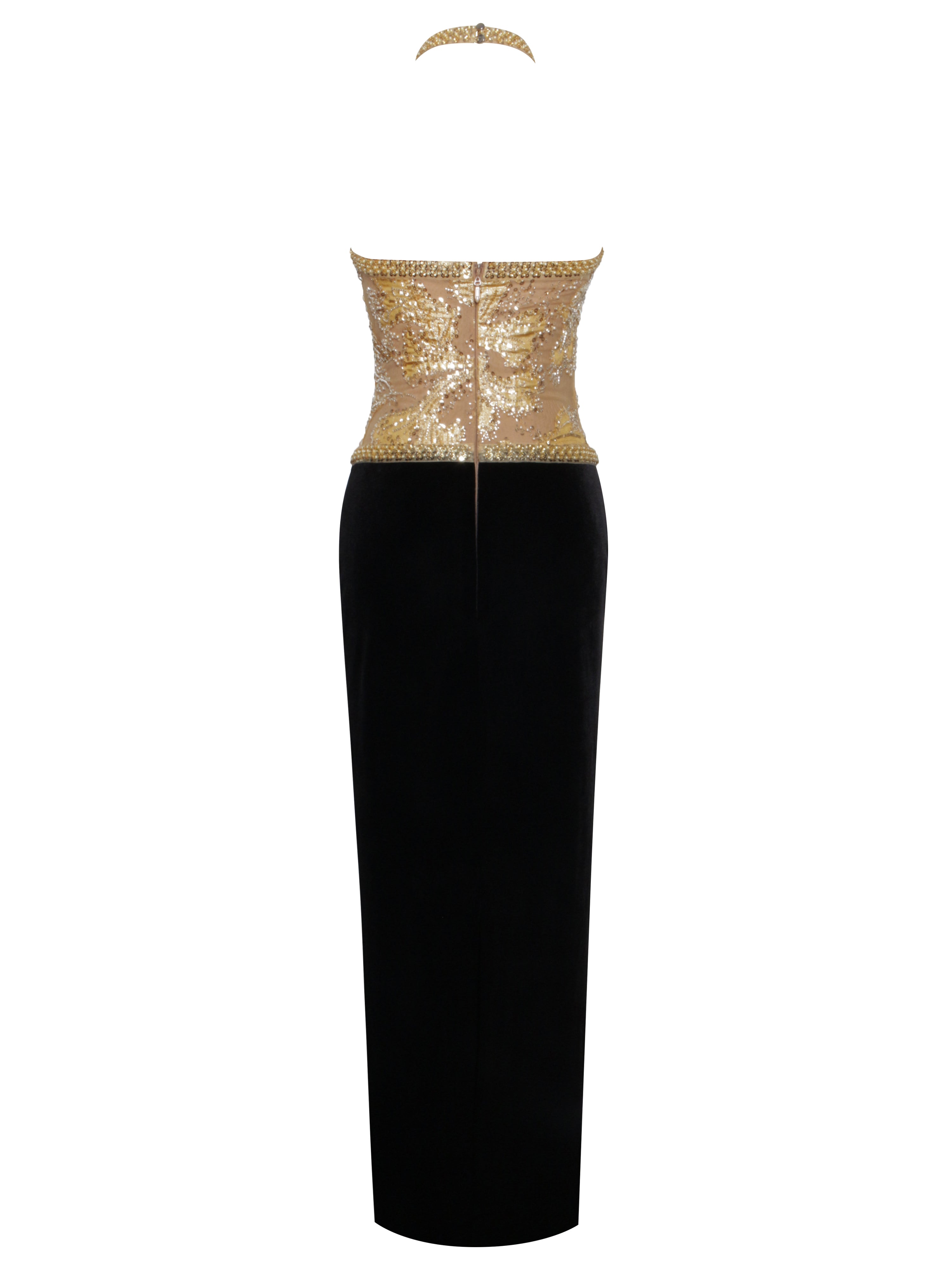 Gazelle Gold Embroidered Vintage Style Maxi Dress