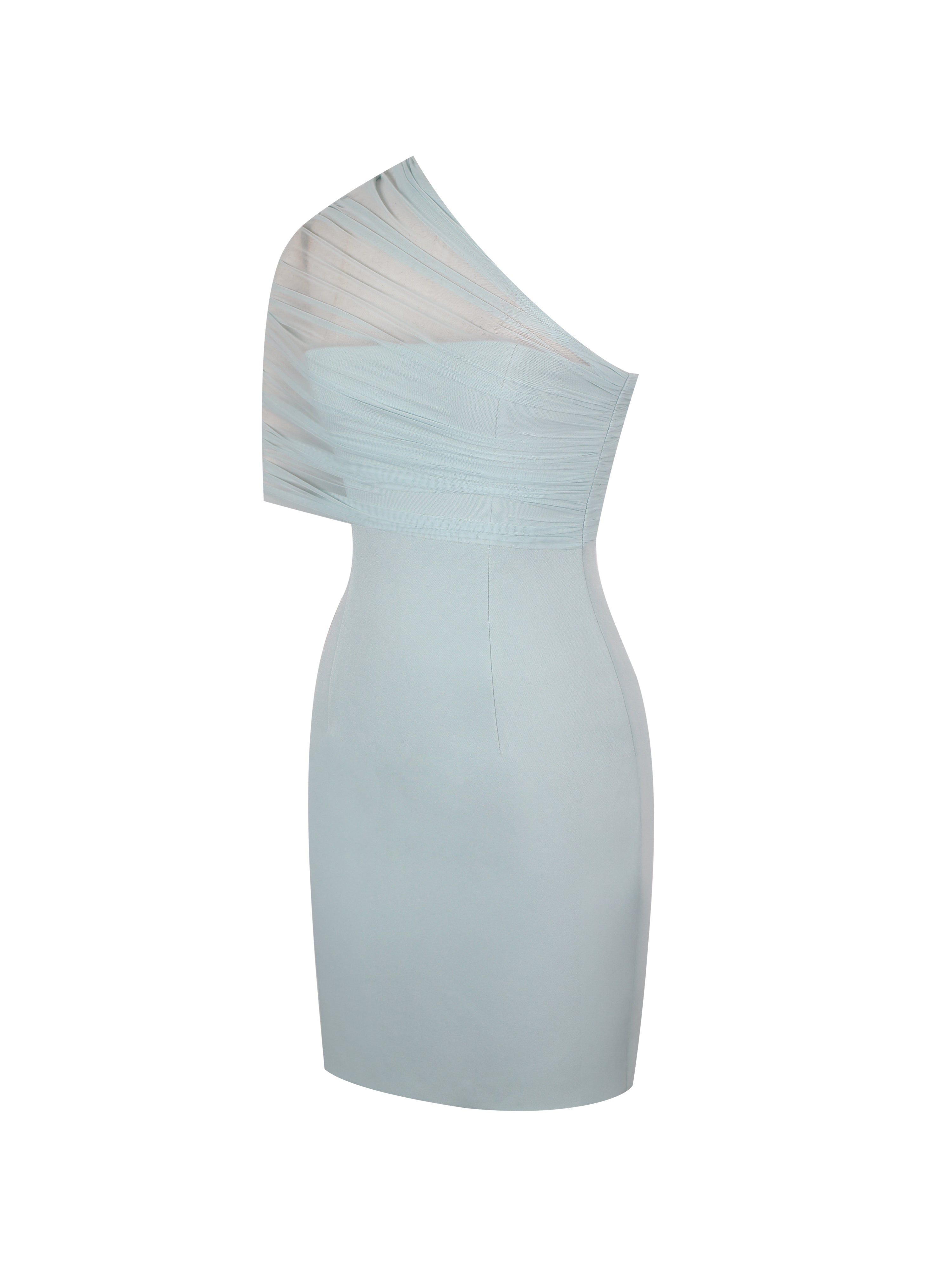 Phoebe Mint One-Shoulder Ruched Mesh Mini Dress