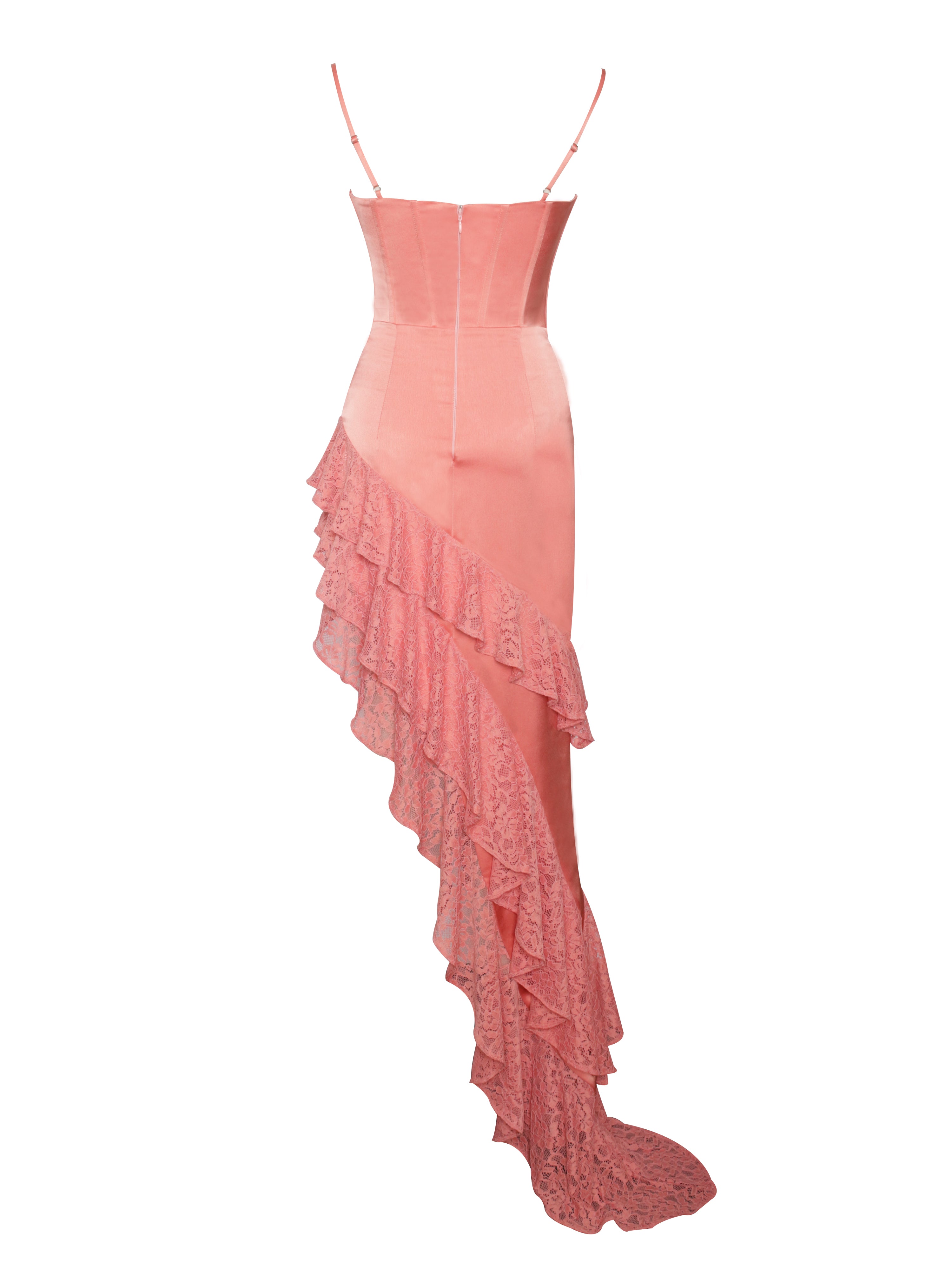 Zaira Coral Lace Satin Corset Dress