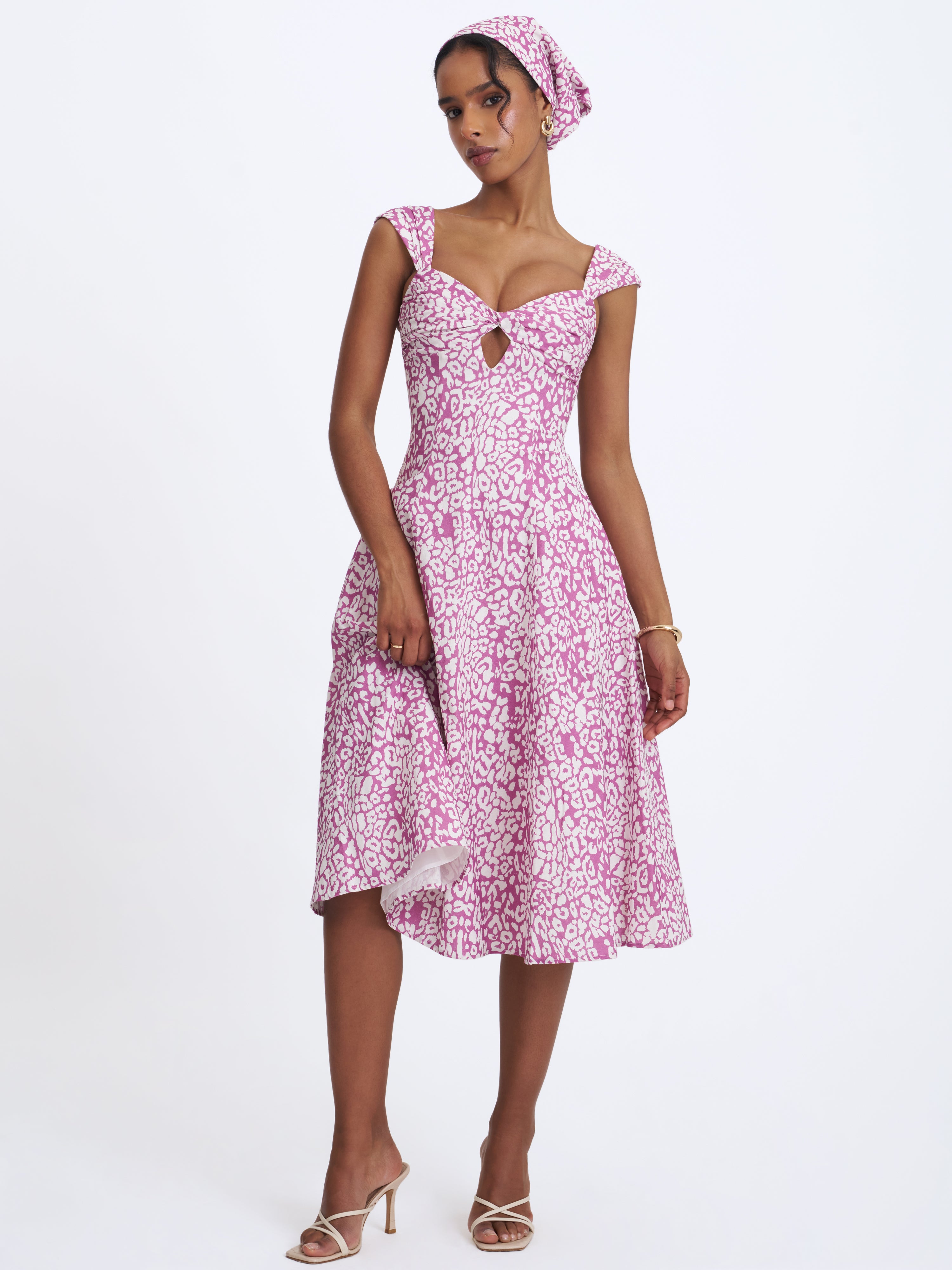 Wynonna Mauve Cheetah Linen Keyhole Midi Dress