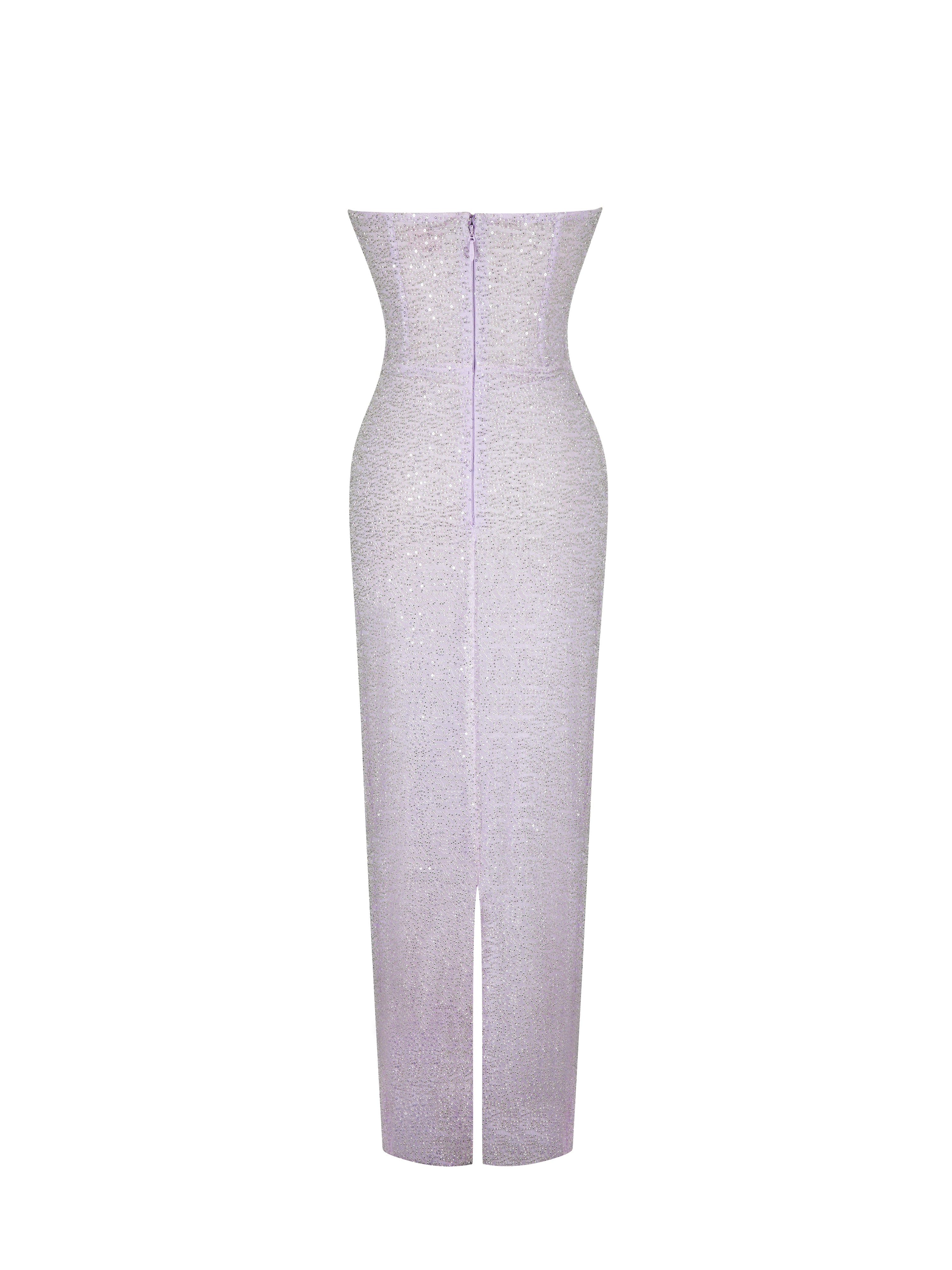 Raylee Lilac Beaded Mesh Strapless Sheath Maxi Dress