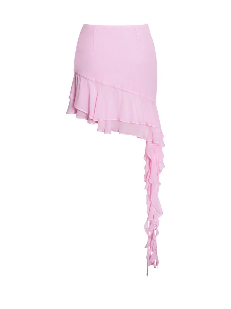 Carly Pink Ruffle Dapping Mini Skirt