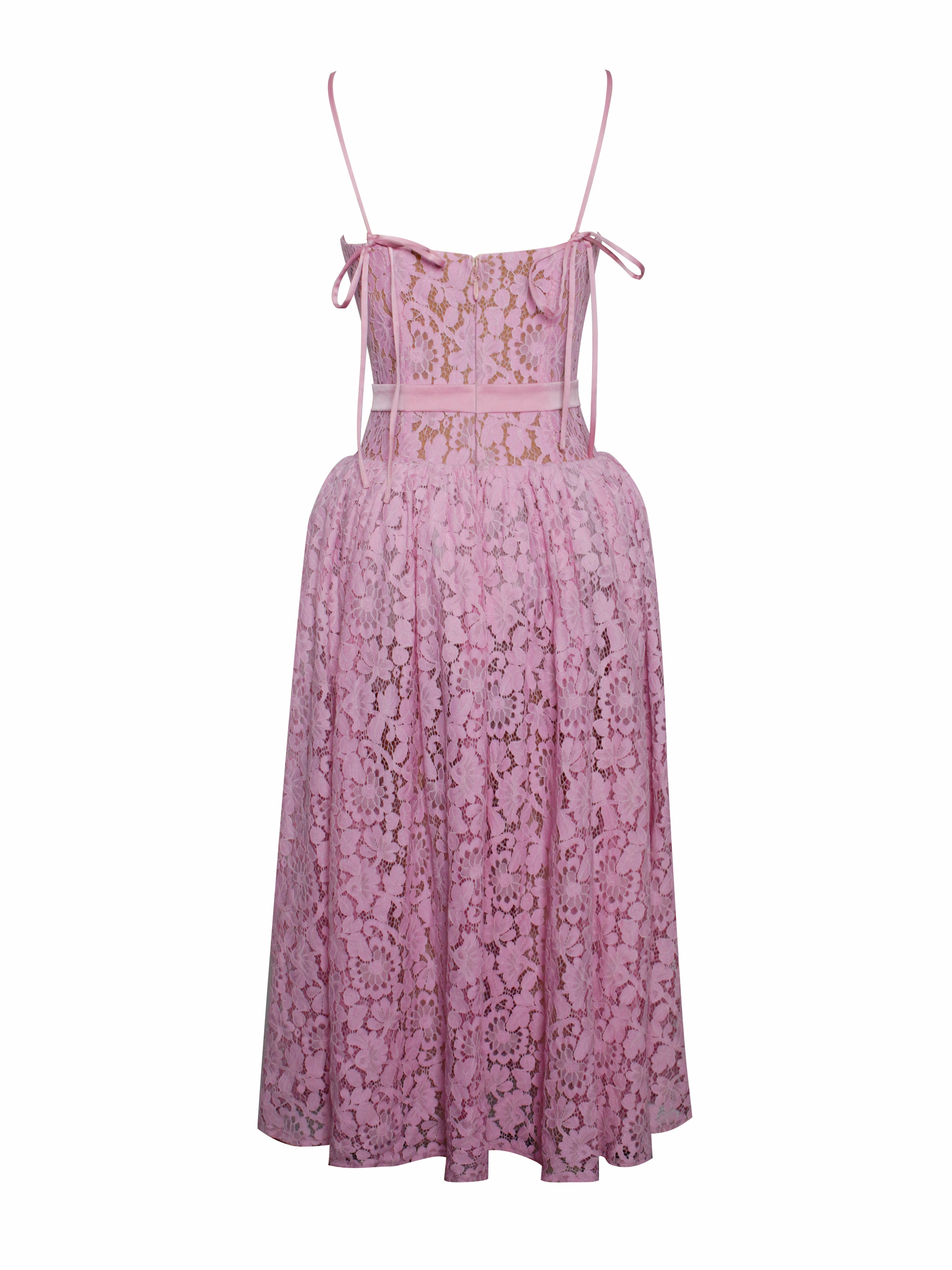 Lorena Pink Lace Drop Waist Midi Sundress