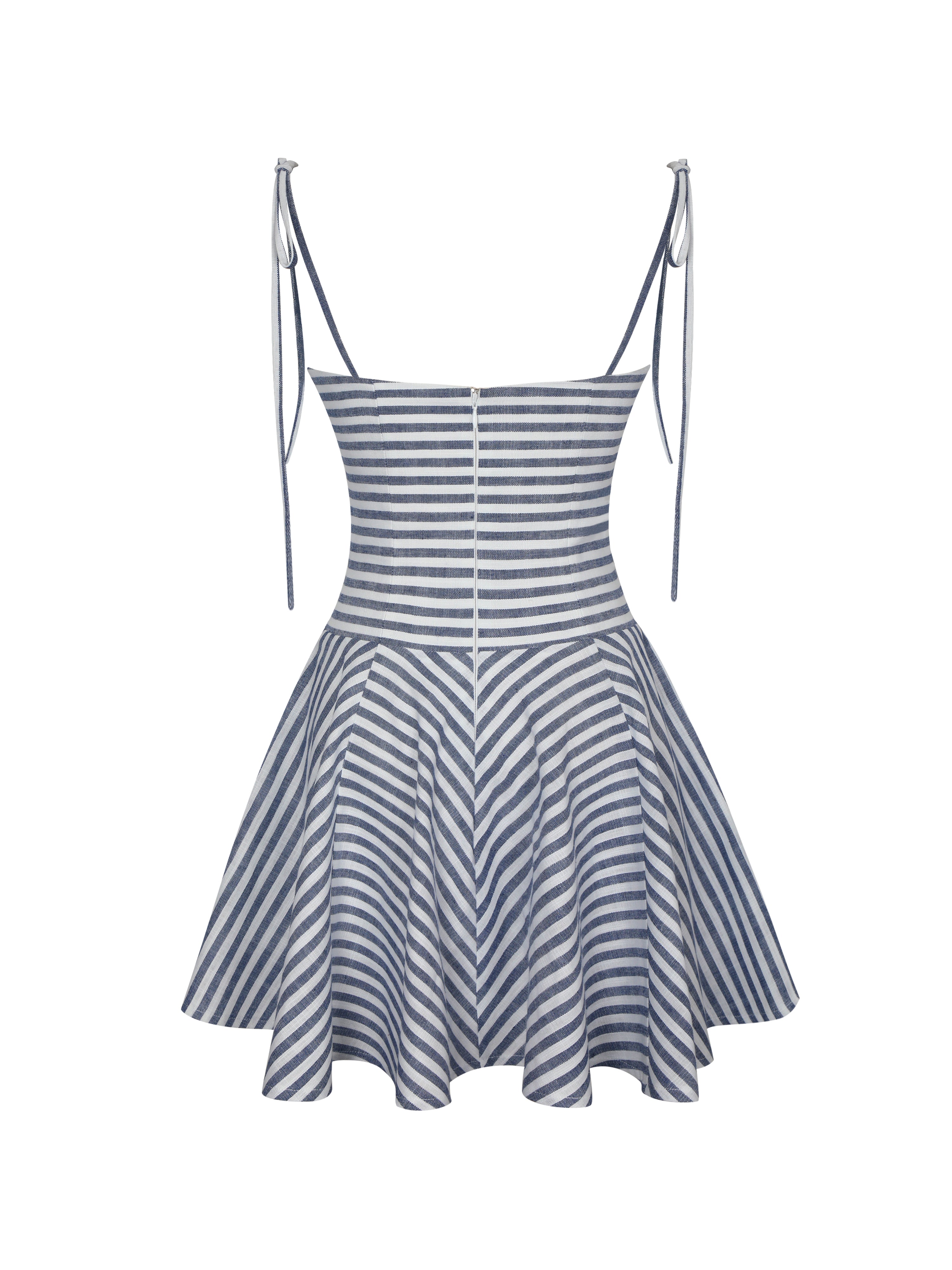 navy blue and white striped dress Vinaya Navy & White Striped Linen Flared Mini Dress S / US 4-6