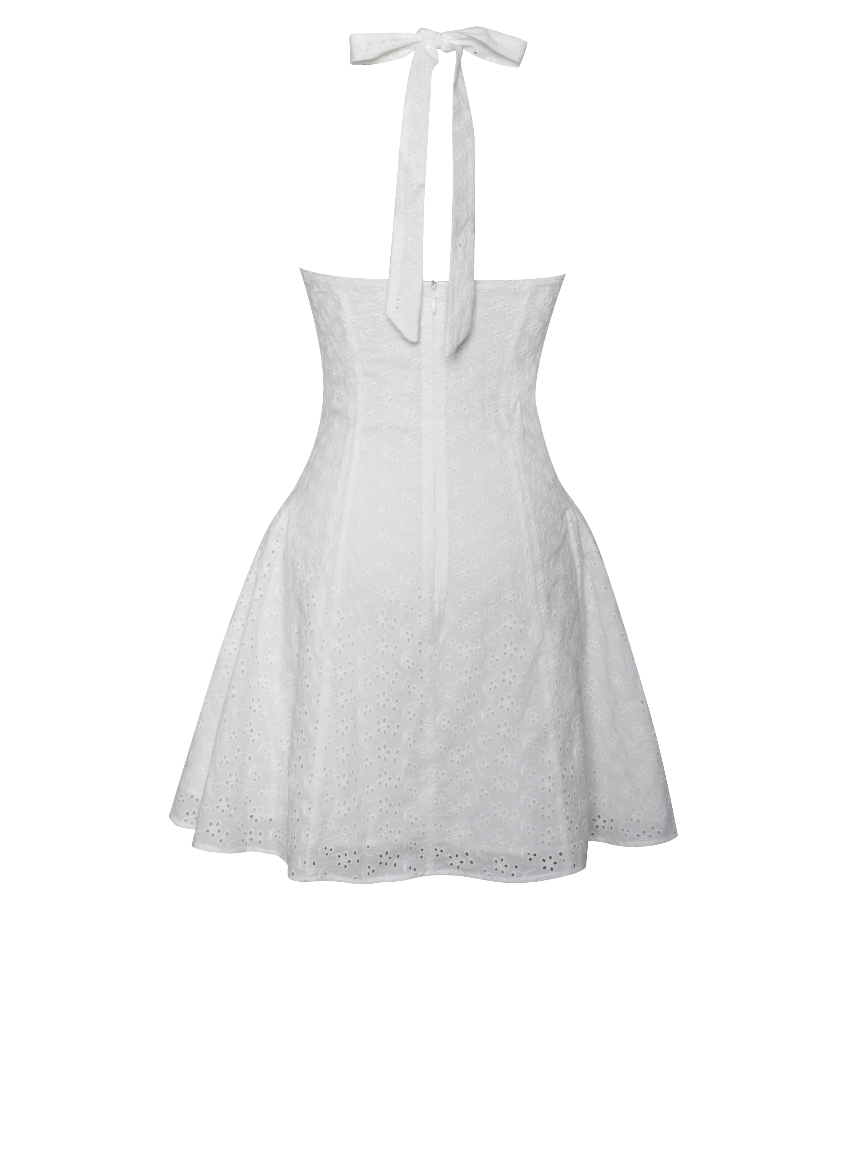 Johana White Eyelet Halter Mini Dress