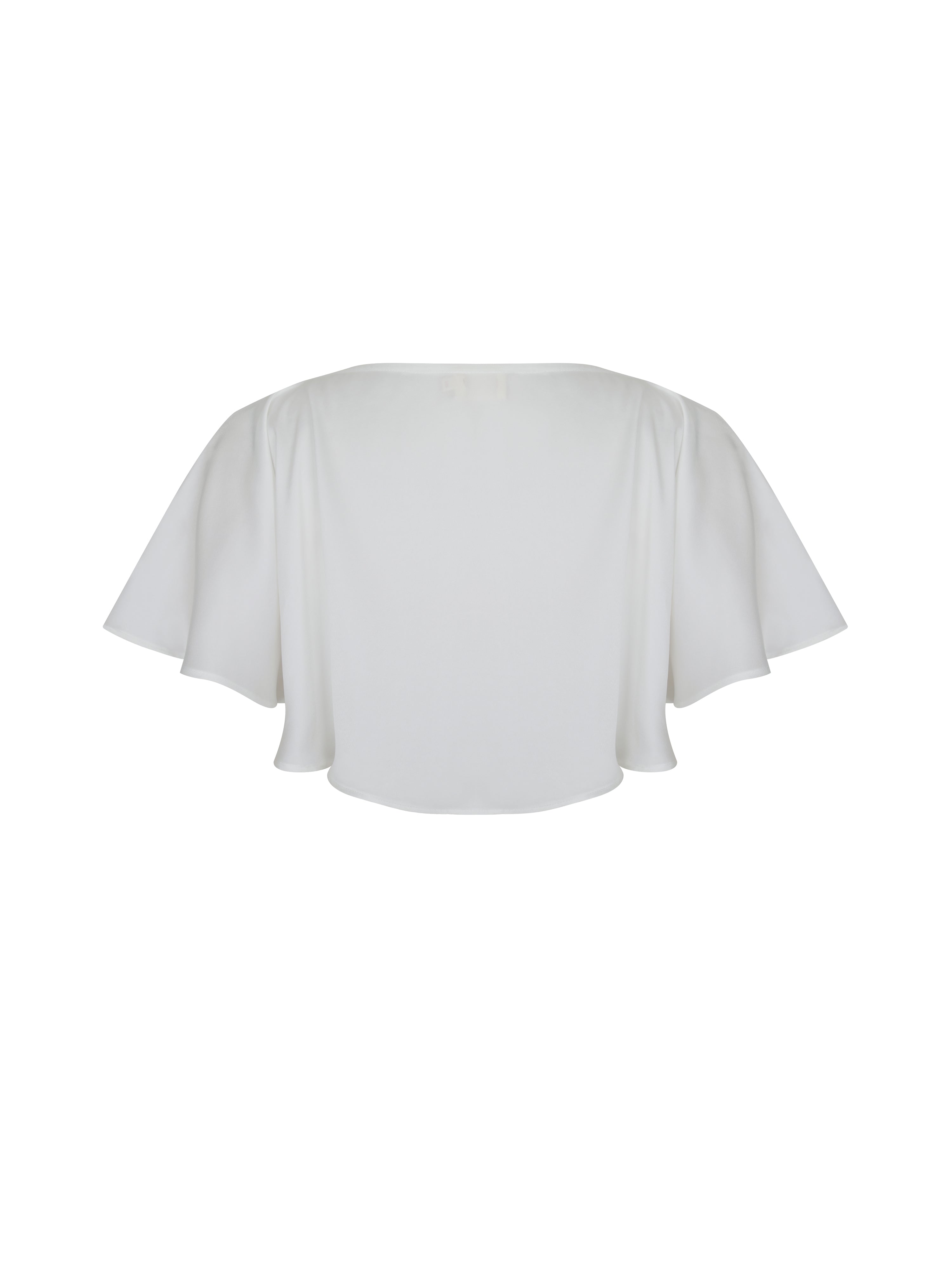 Yarae White Satin Boat Neck Cape Top