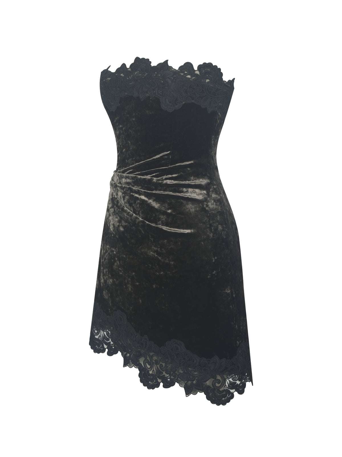 Vallory Deep Olive Crushed Velvet Asymmetrical Mini Dress