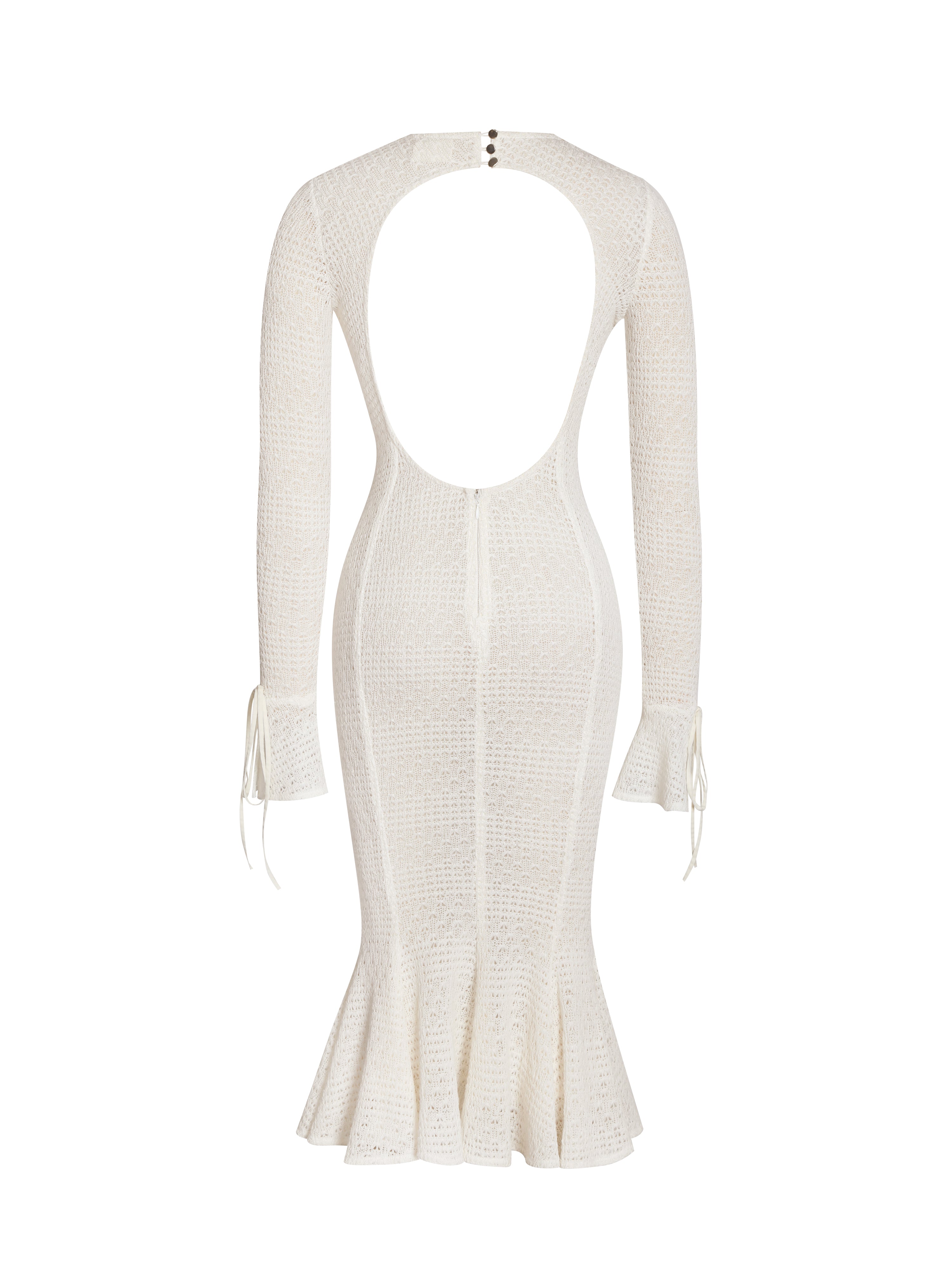 Pamina Beige Crochet Long Sleeve Midi Flare Mermaid Dress