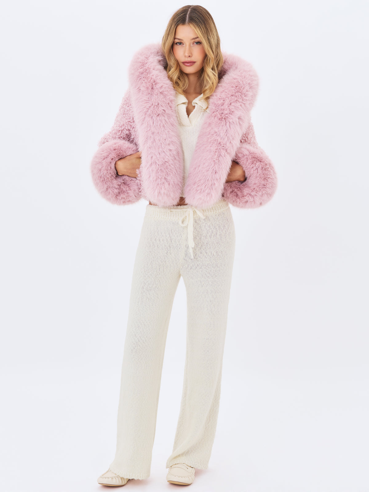 Kali Rose Cropped Vegan Shearling Fur Jacket
