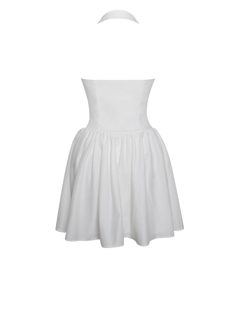 Hailey White Embroidered Collared Halter Drop Waist Mini Dress