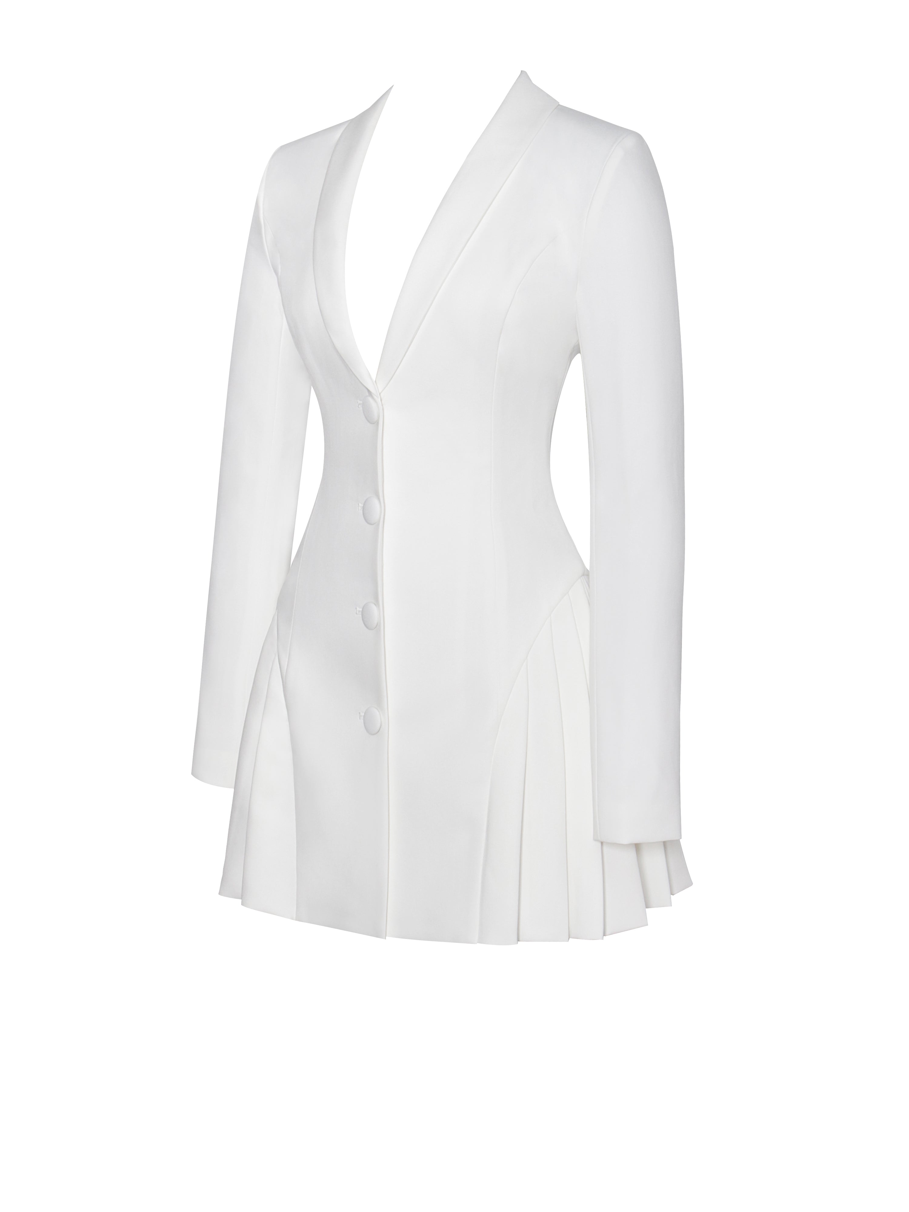 Delia White Blazer Dress with Pleated Detail